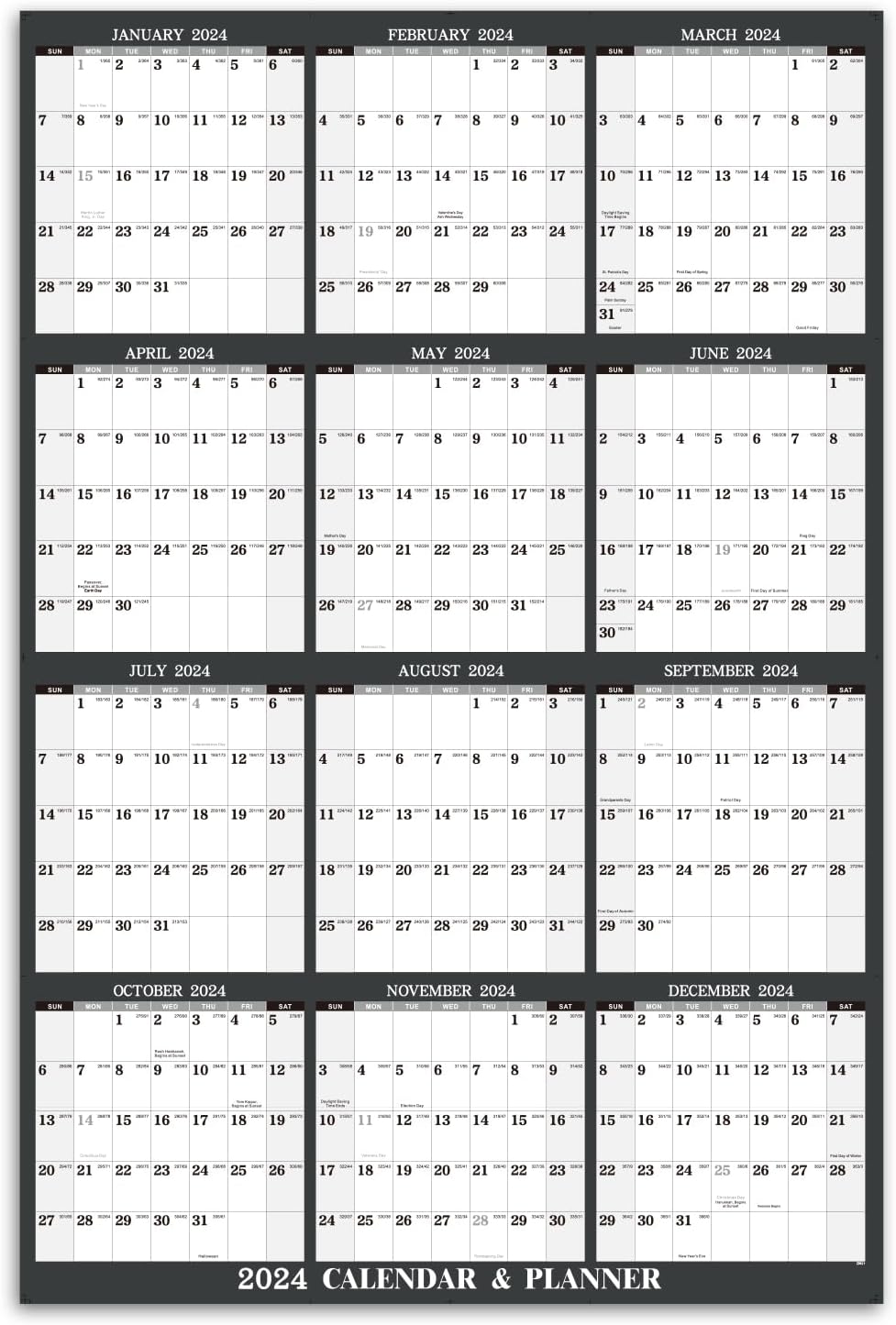 Calendario anual de pared 2024, calendario de pared 2024, calendario de pared grande de 34.8 x 22.8 pulgadas, enero de 2024 a diciembre de 2024,