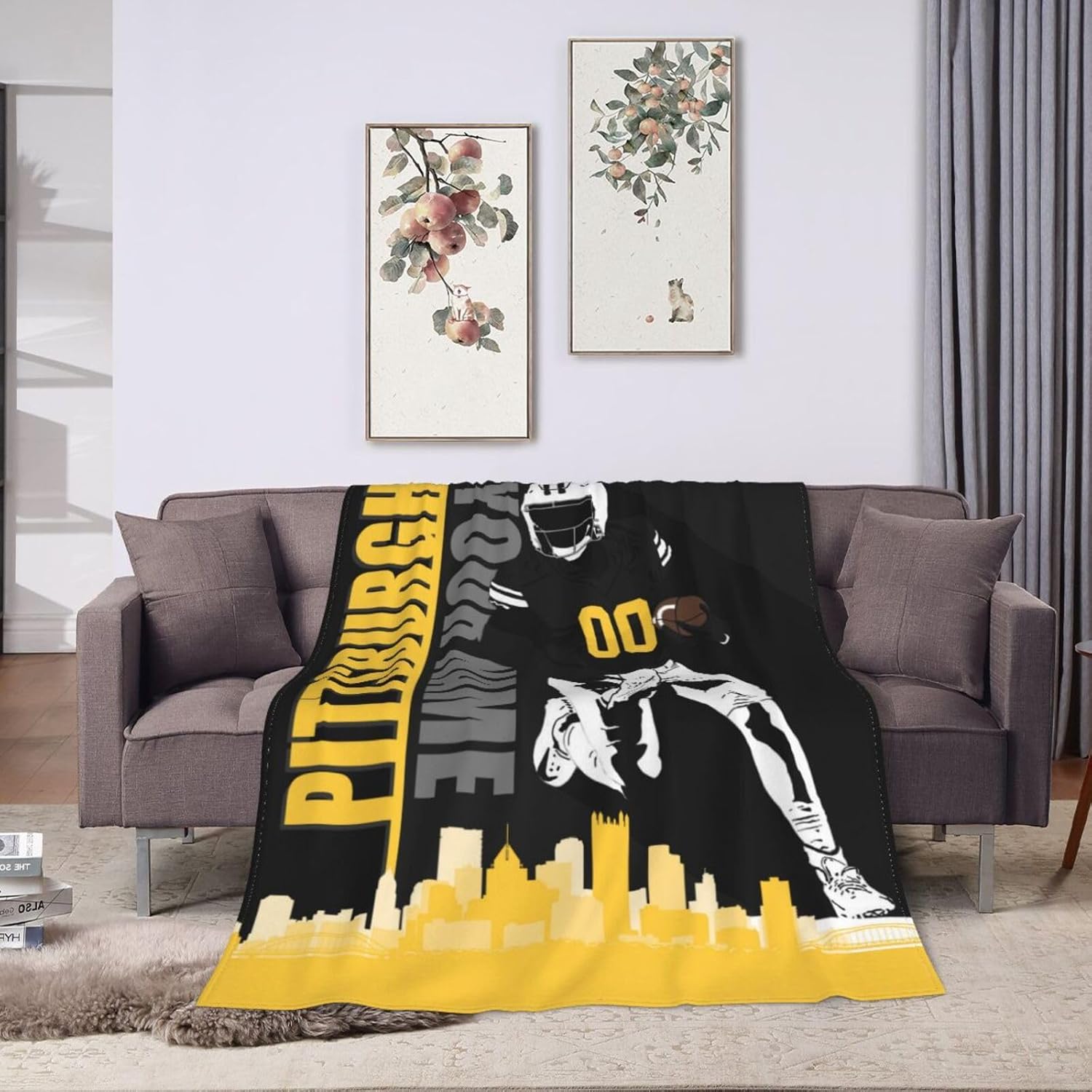 Pittsburgh – Manta de franela con nombre y número personalizados para hombres, mujeres y niños, regalo de decoración de estilo de fútbol, 40 x 50