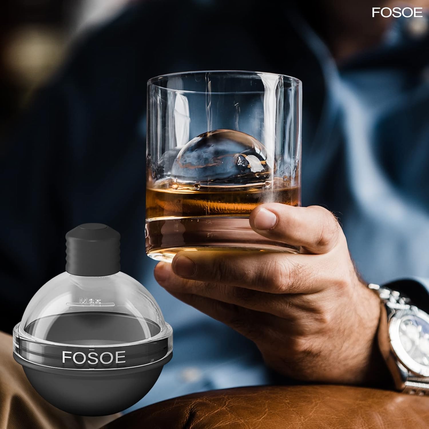 Moldes de silicona para bolas de hielo para whisky, juego de 4 fabricantes redondos con tapas para cócteles, bourbon y bebidas