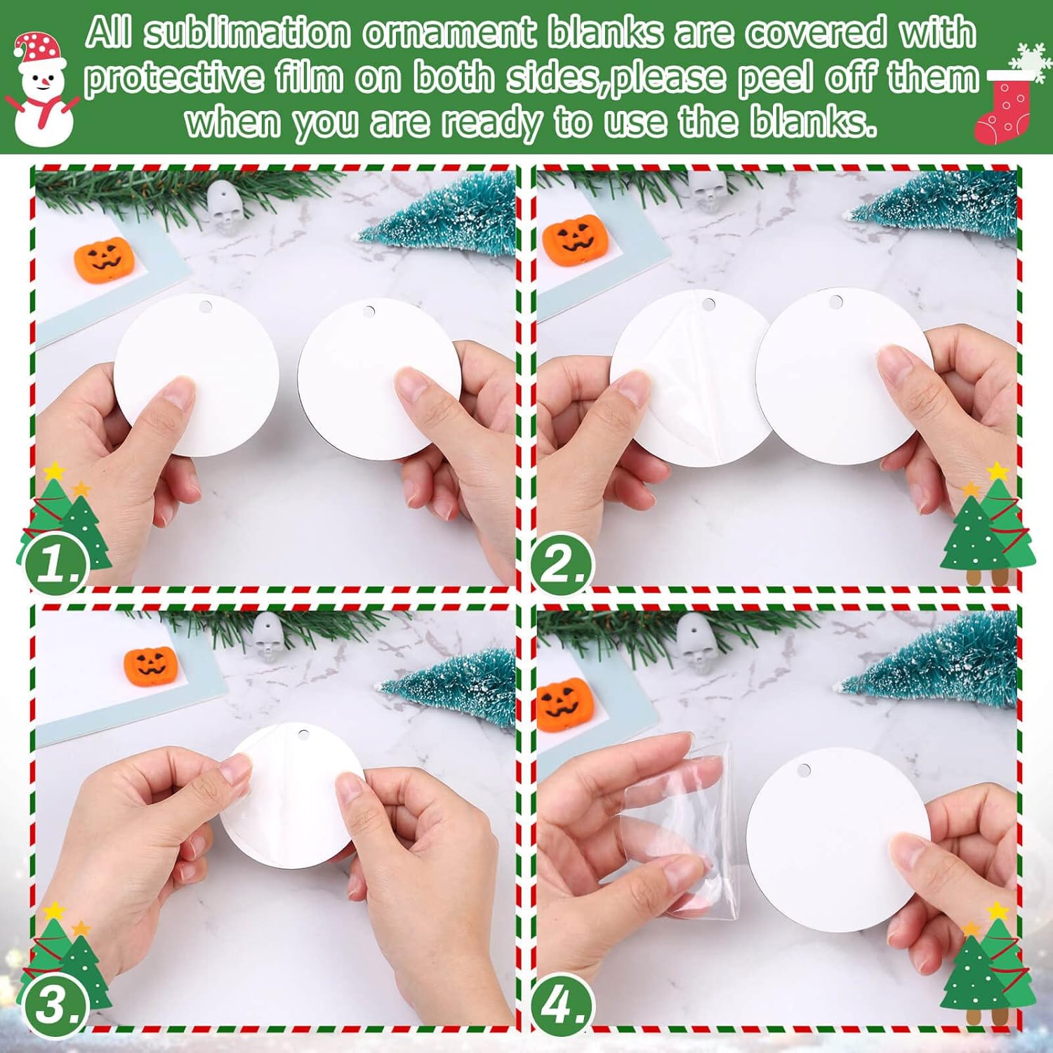 Adornos de sublimación de 3 pulgadas, 50 piezas redondas en blanco de sublimación, adornos de Navidad para decoración de árbol de Navidad,