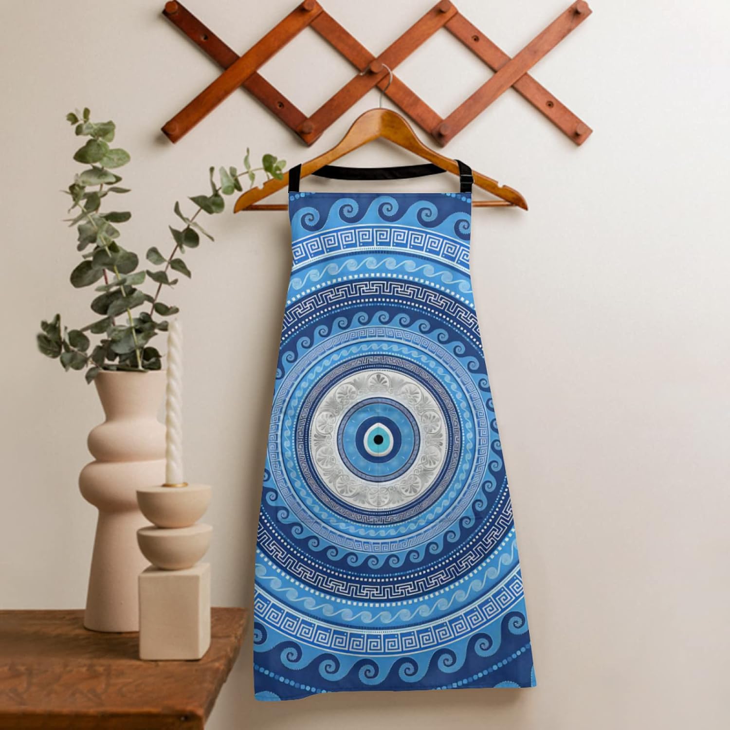 Delantal adulto para mujer hombre azul griego Matiasma mal de ojo de la cocina artista de jardín hornear picnic cocinar comer., Blanco