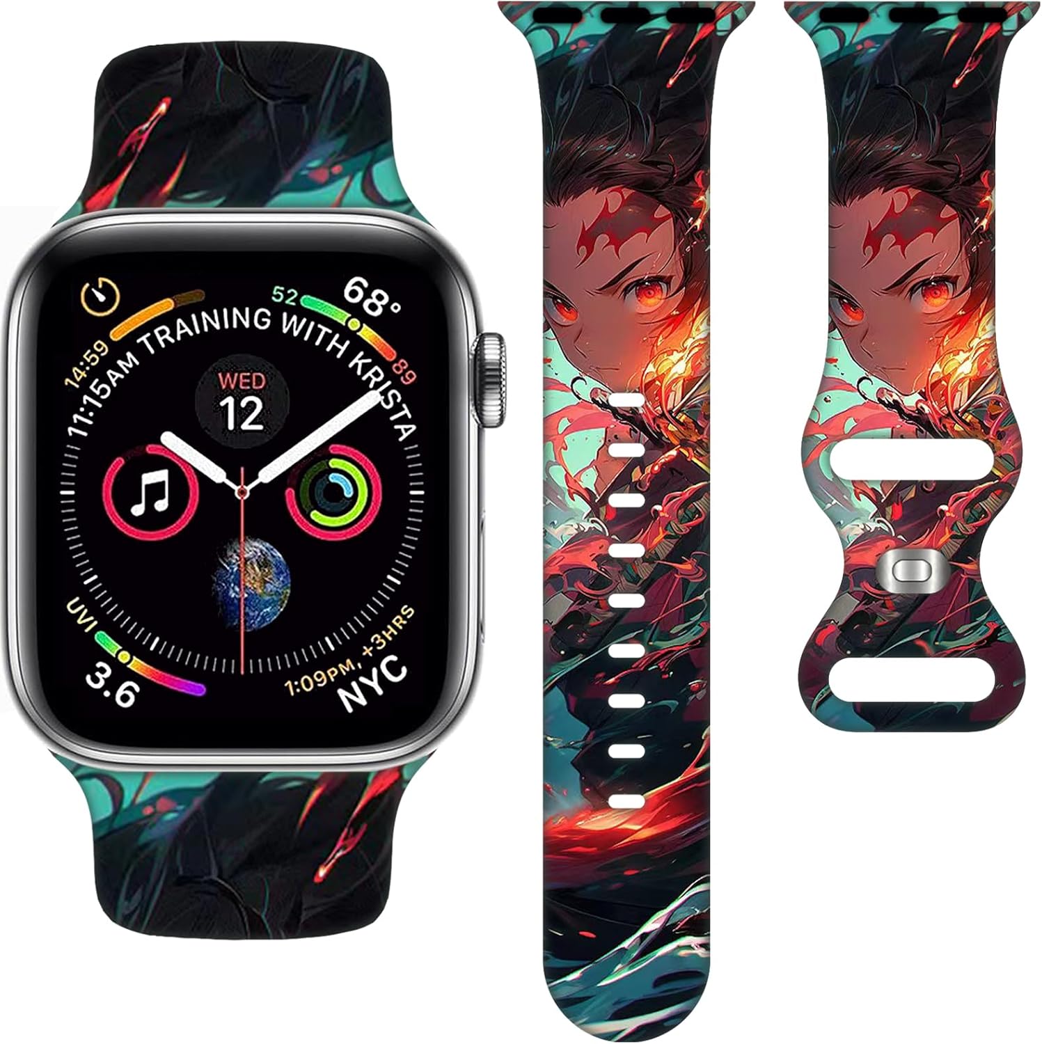 Correa de anime compatible con Apple Watch Band de 1.496 pulgadas1.575 pulgadas1.614 pulgadas1.654 pulgadas1.732 pulgadas1.772 pulgadas, bandas
