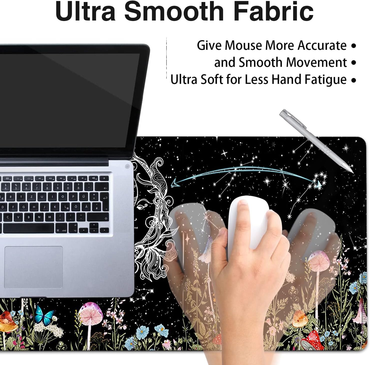 Alfombrilla de escritorio, alfombrilla grande extendida para mouse con bordes cosidos (31.5 x 11.8 pulgadas), reposamuñecas ergonómico para mouse,