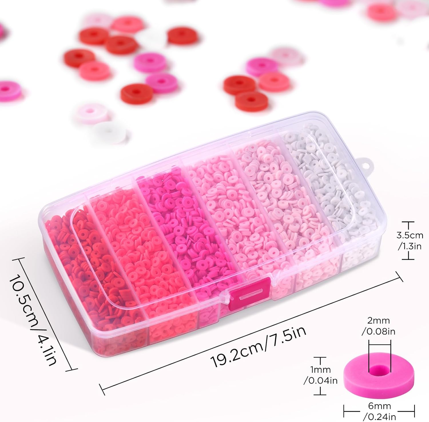 Funtopia – 6000 cuentas de arcilla rosa para hacer pulseras, cuentas Heishi de arcilla polimérica, cuentas redondas planas de arcilla de disco para