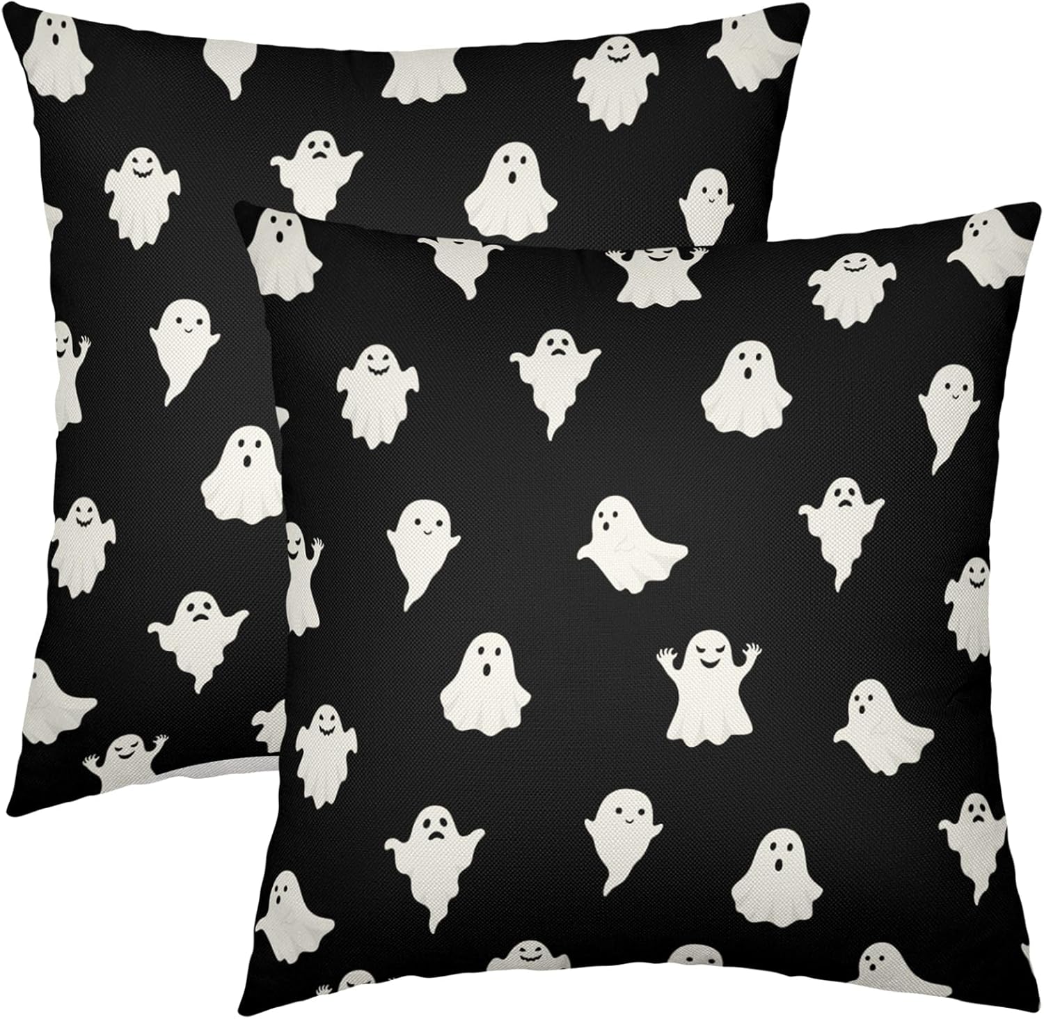 Juego de 2 fundas de almohada de fantasma de Halloween de 18 x 18 pulgadas, con temática espeluznante y aterradora para exteriores, decoración de