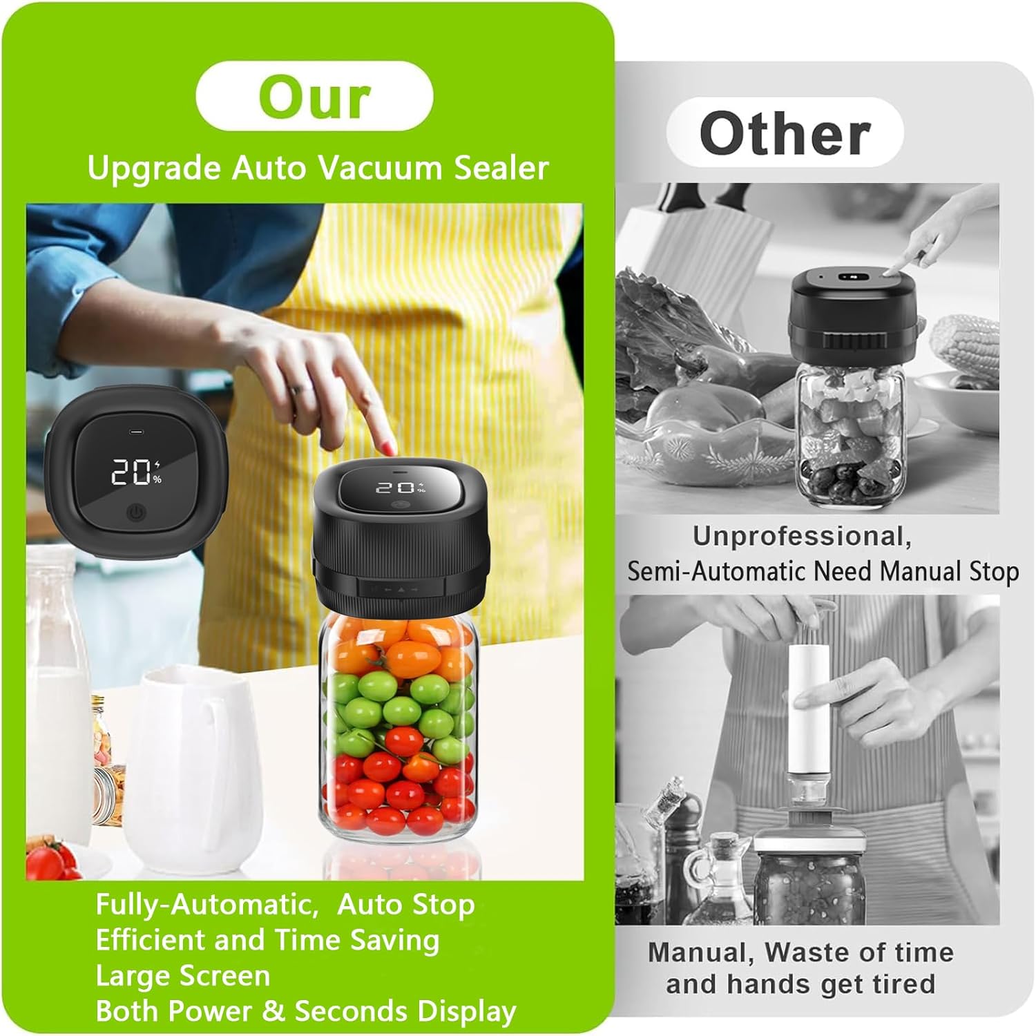 Sellador al vacío eléctrico para tarros de masón, sellador al vacío automático para tarros con tapas de boca ancha y regular, tarros de conservas 3