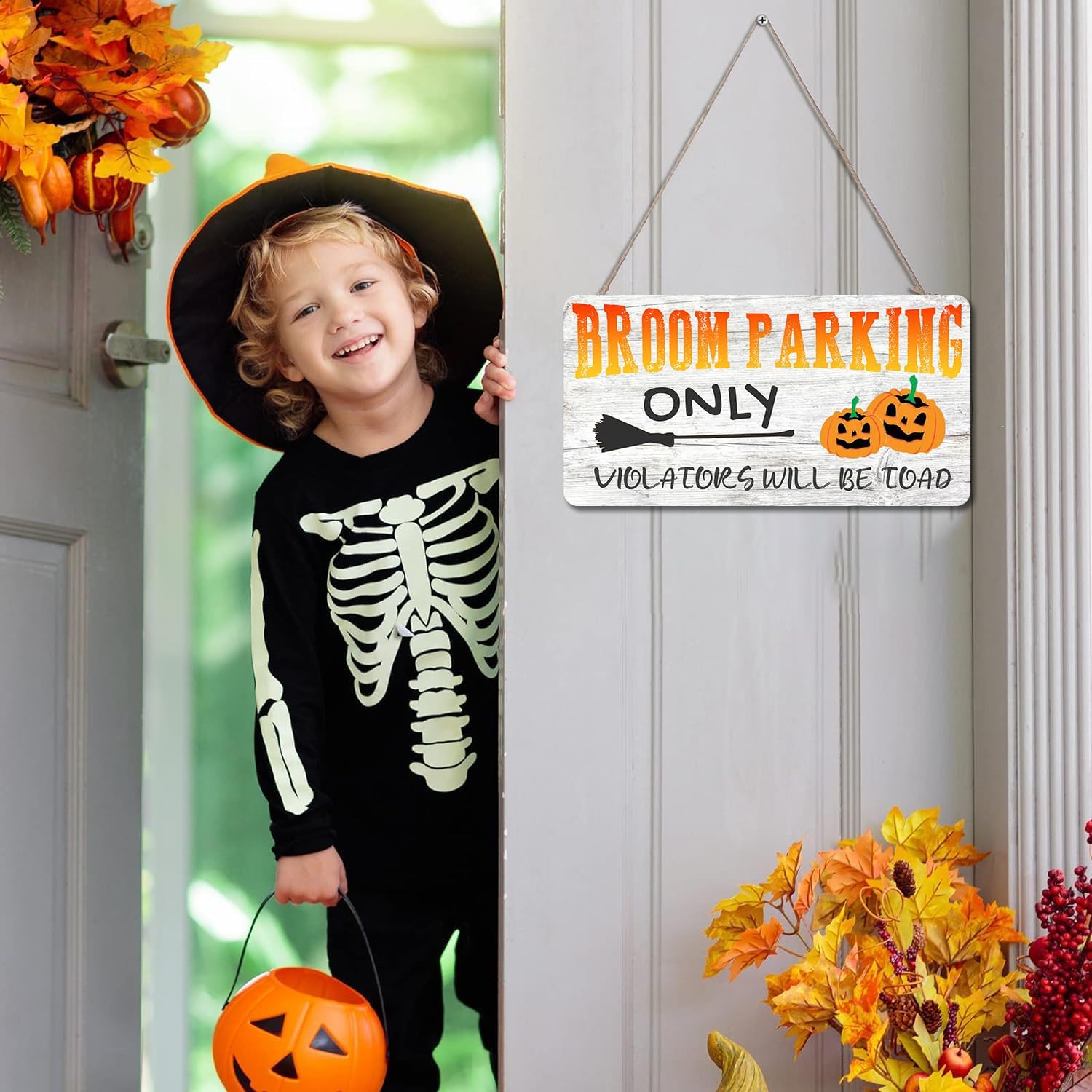 Broom Parking All Others Will Be Toad – Letrero de Halloween para el hogar, decoración divertida, letrero decorativo para colgar, placa rústica,