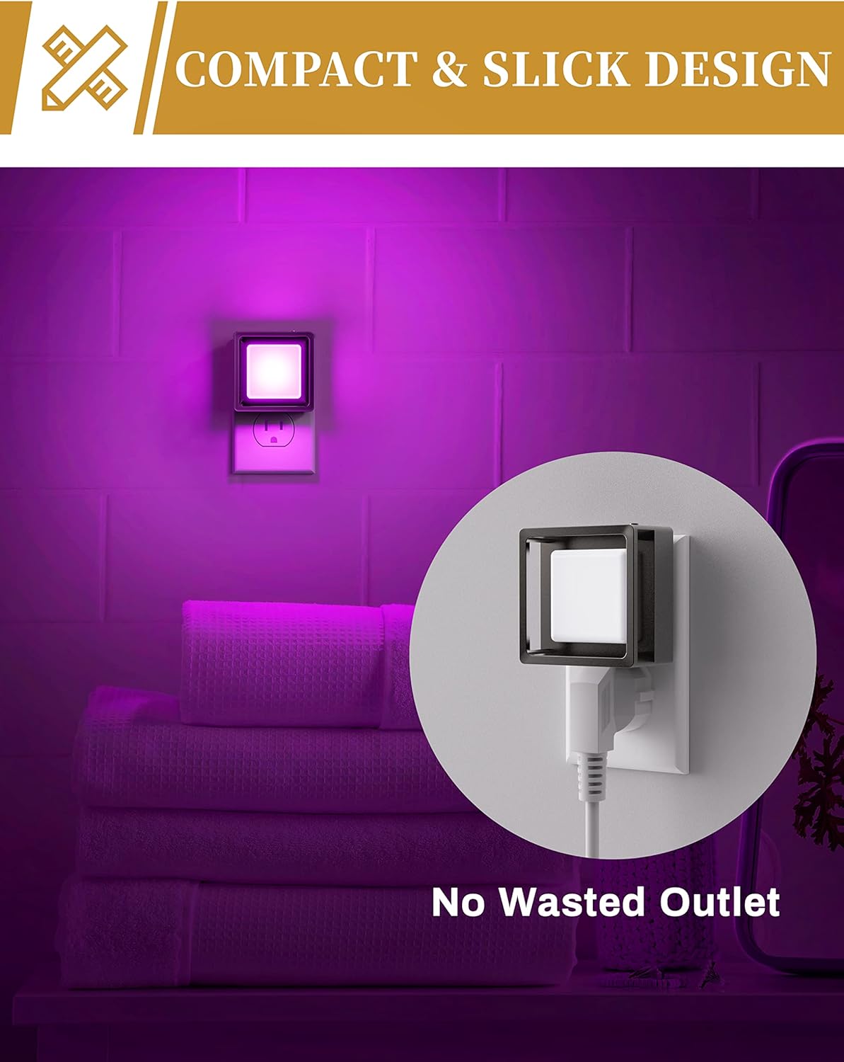DORESshop Paquete de 2 luces nocturnas moradas, luces nocturnas enchufables a la pared, luz nocturna, sensor de atardecer a amanecer, luz nocturna