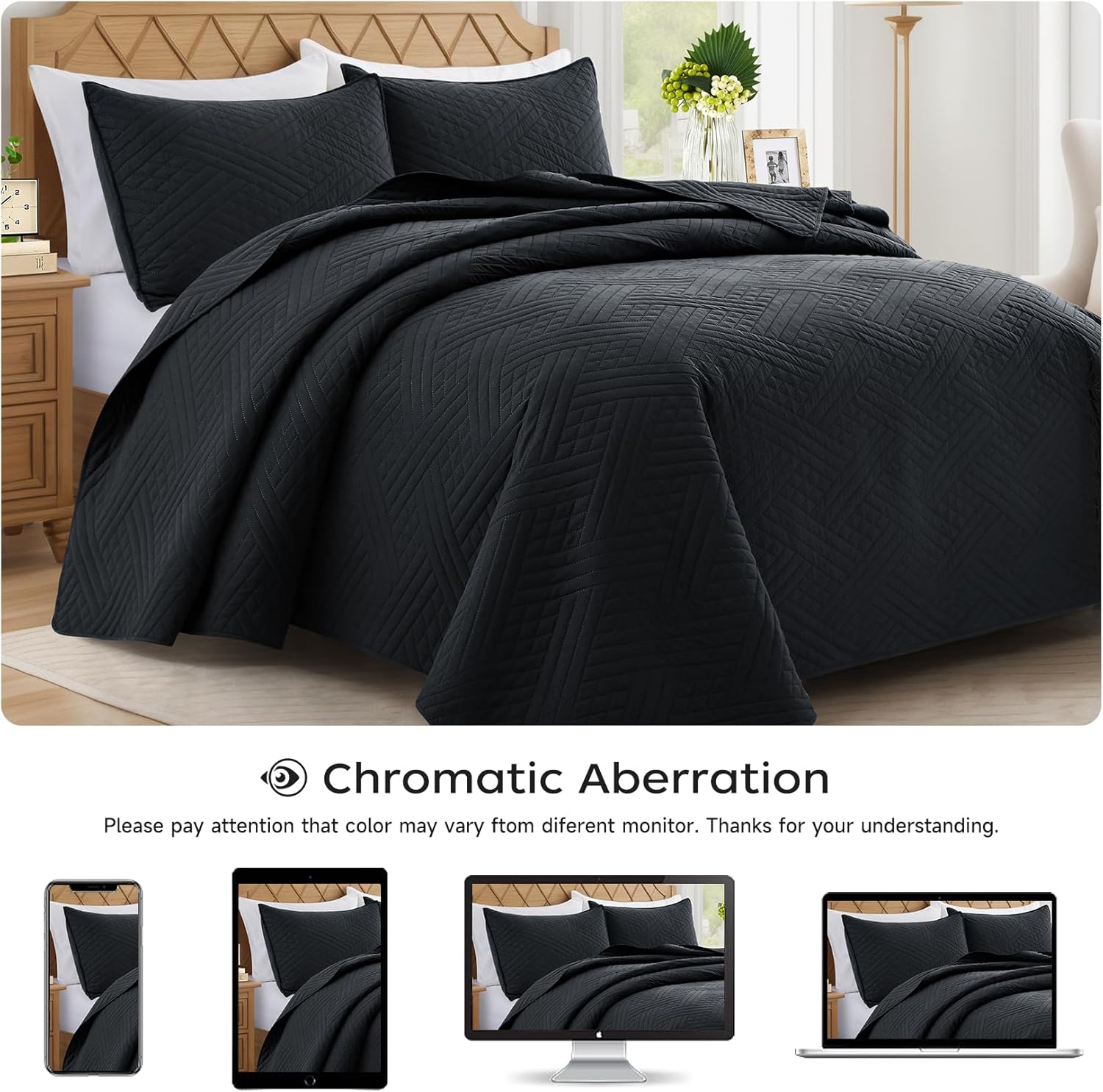 Lavsiry Edredón negro Queen con patrón de rayas, juego de ropa de cama delgado ligero de verano, colcha y colcha de microfibra suave para todas las