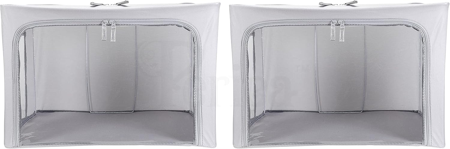 Periea Cajas de almacenamiento de tela Oxford con marco de acero, debajo de la cama o en el armario, paquete de 2 organizadores grandes (gris)