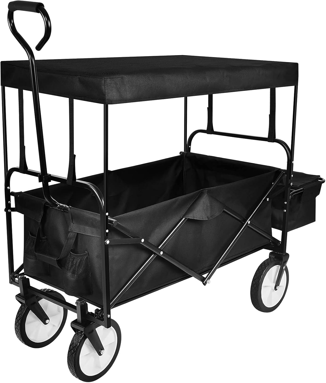 YSSOA Carrito de mano portátil plegable resistente con toldo extraíble, ruedas de 8 pulgadas, asas ajustables y doble tela para compras, picnic,