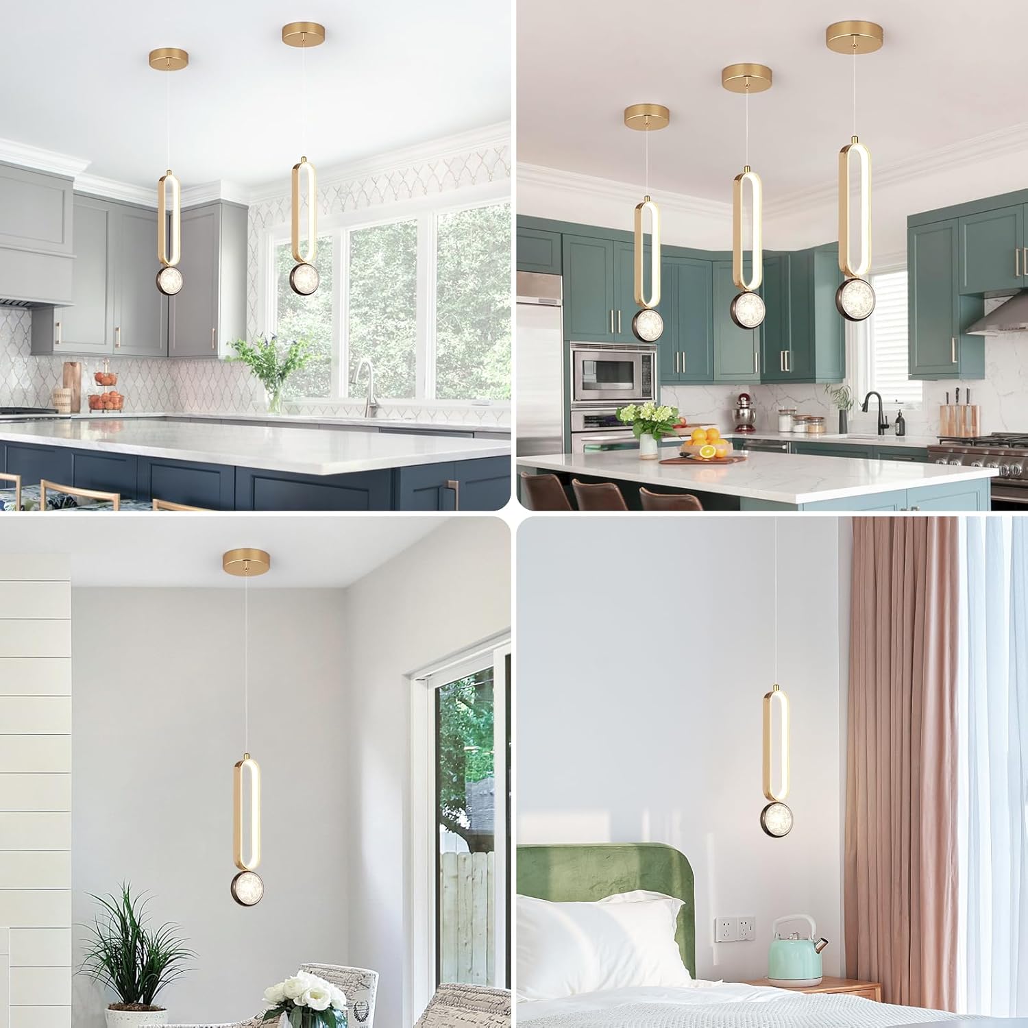 Modernas lámparas colgantes LED doradas, mini lámparas colgantes ovaladas, para isla de cocina, regulable, 6000 K, luz colgante para cocina, isla,