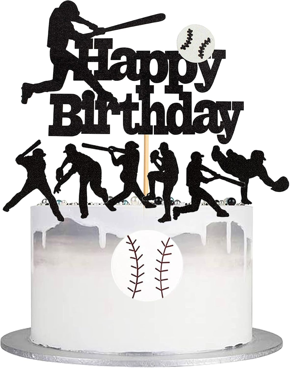 Juego de 8 decoraciones de pastel de béisbol con texto en inglés “Happy Birthday”, decoración de pastel de béisbol y softbol para temática