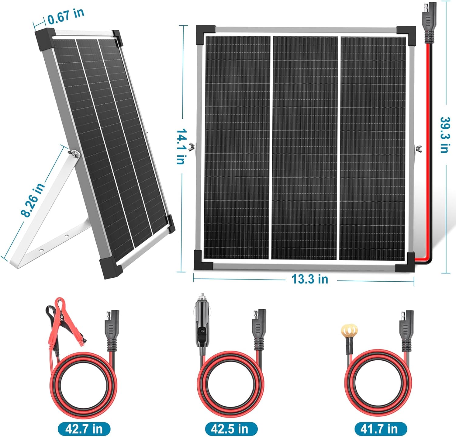 Kit de panel solar de 20 W, cargador de batería solar de 12 V y mantenedor con soporte de montaje ajustable, controlador de carga solar mejorado,