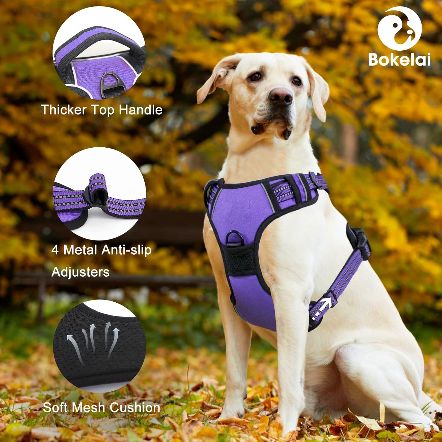 Arnés sin tirones para perros pequeños, medianos y grandes, chaleco reflectante ajustable para mascotas con clip frontal acolchado para perros, asa