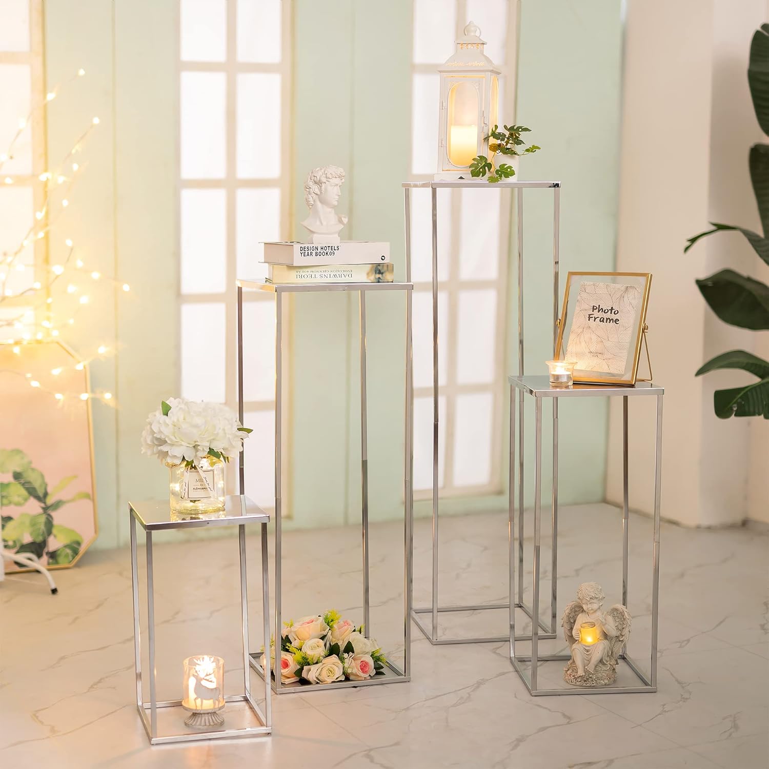 Sziqiqi Jarrón de centros de mesa de boda para mesas con platos, 2 piezas de columna de metal, soporte geométrico de flores de 23.6 pulgadas,