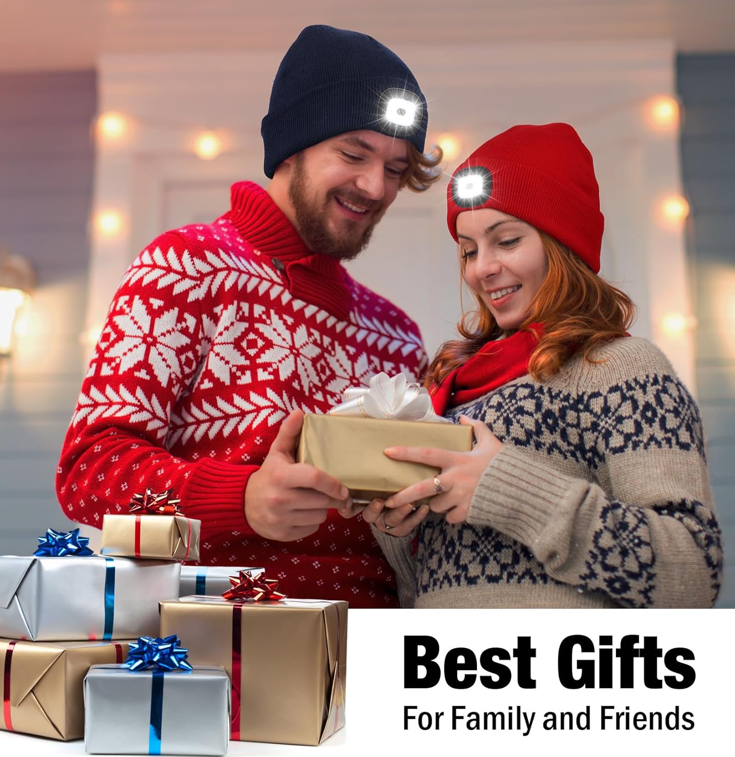 Hatlight Regalos de Navidad para hombres Unisex LED Beanie con dos lámparas manos libres Kint faro sombrero con luz (negro)