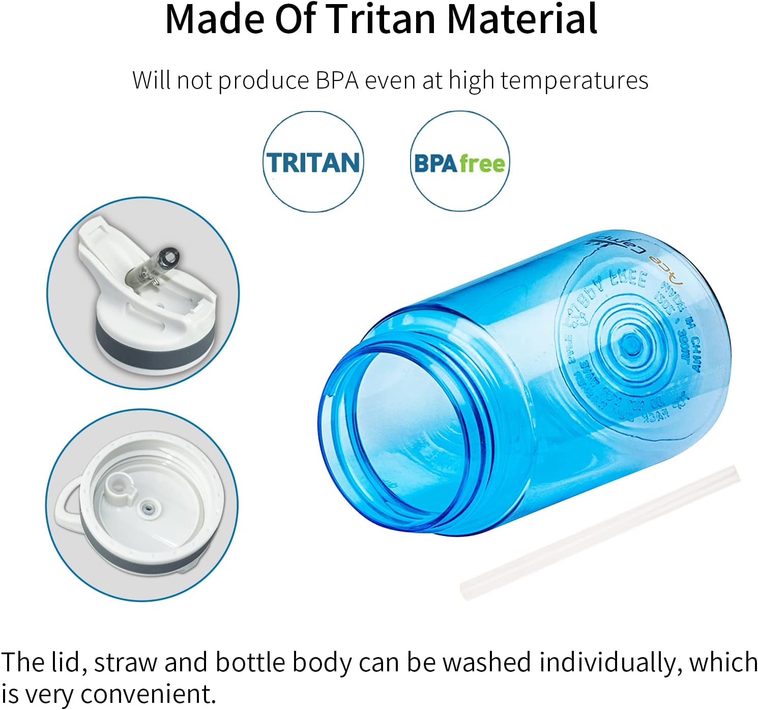 AceCamp Botella de agua pequeña de 12 onzas con popote para niños y adultos, sin BPA, botella deportiva de Tritan a prueba de fugas, color azul