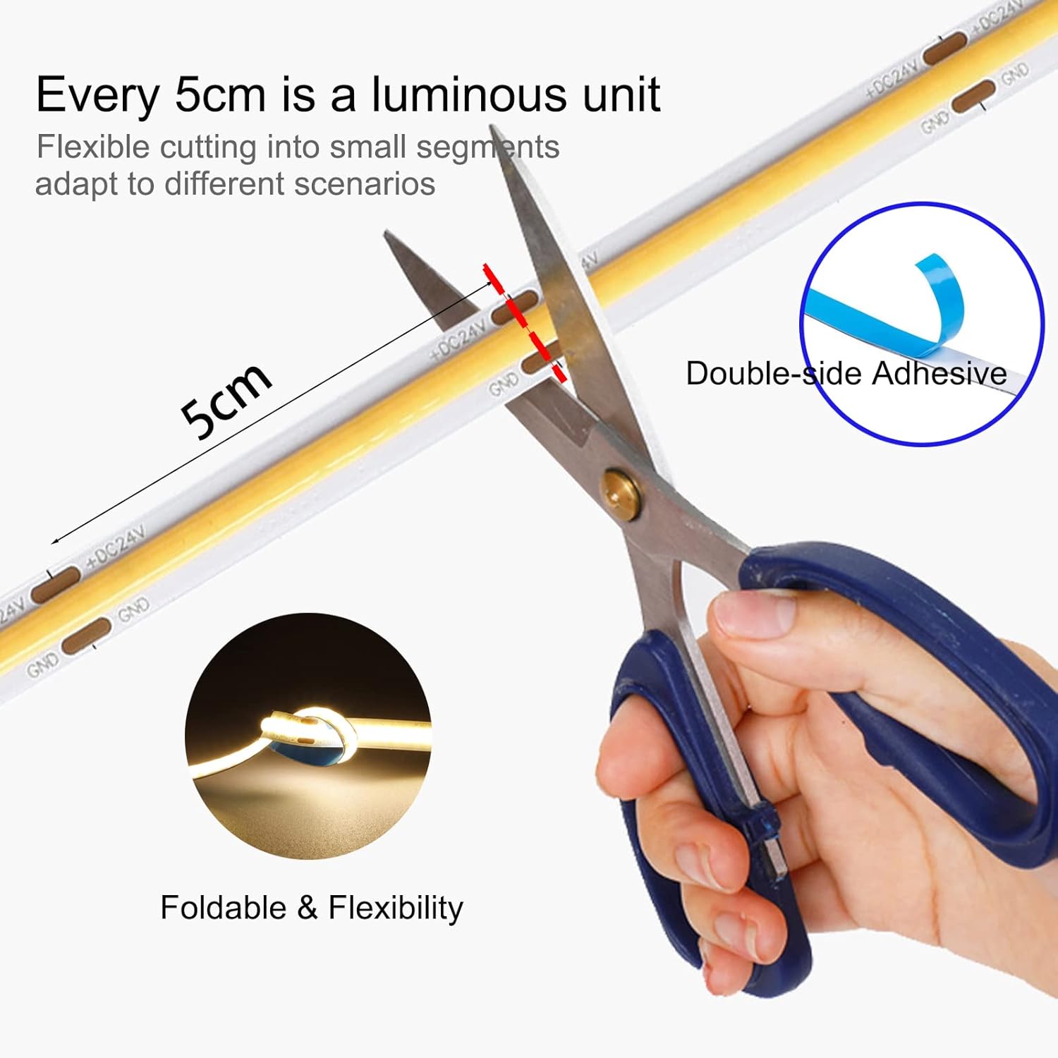 COB Tira de luces LED alimentadas por USB de 5 V, 1.64 pies1.6 ft, cinta LED flexible CRI 80+ 800LMm 320LEDsm para decoración de bricolaje en