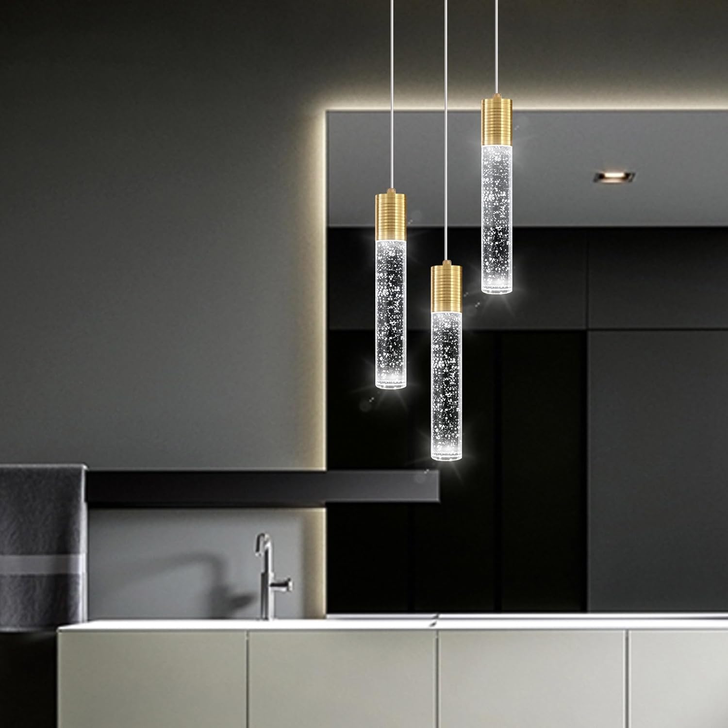3 luces colgantes modernas LED para isla de cocina, luz colgante de burbuja, iluminación colgante para cocina, isla comedor, luces colgantes de