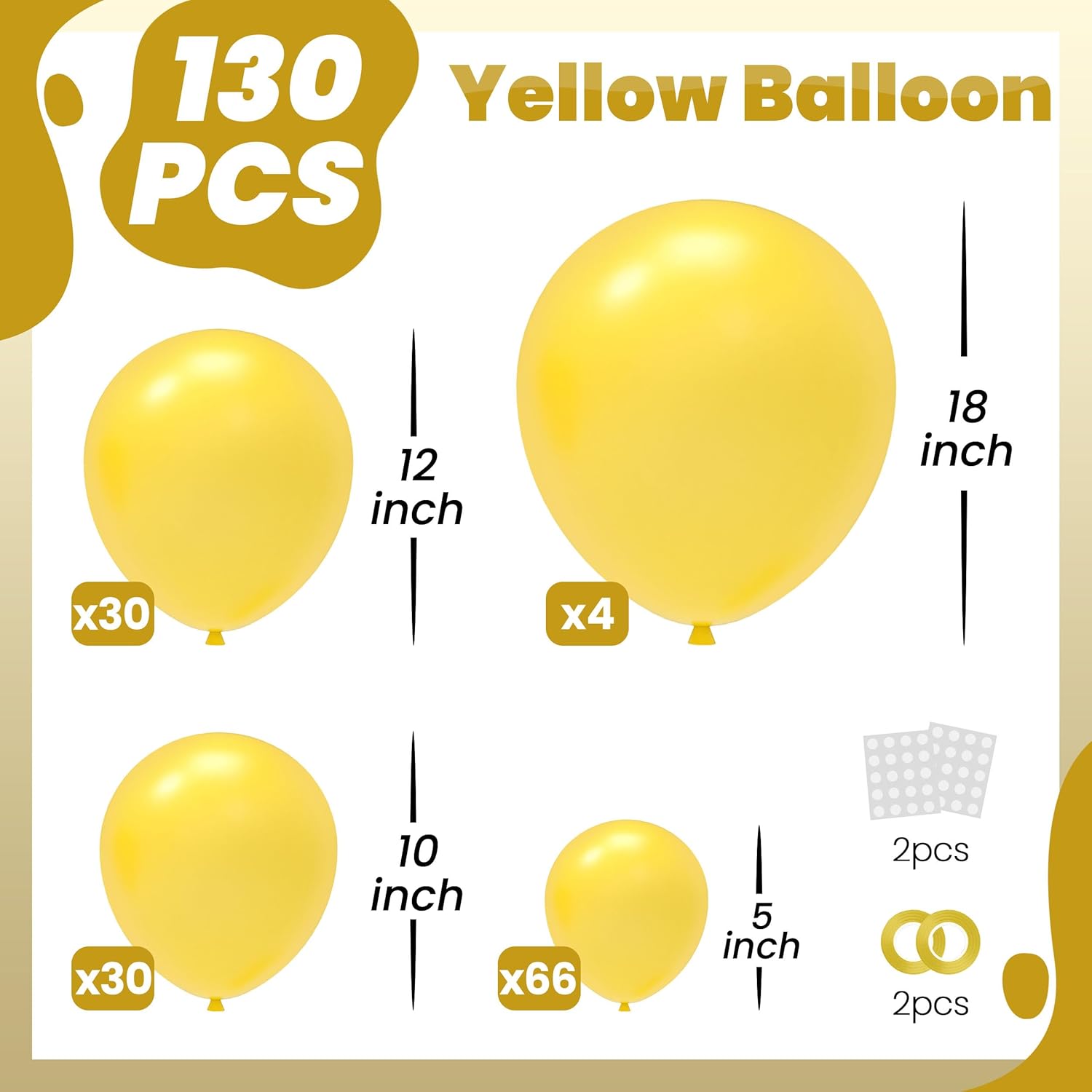 JOYYPOP Juego de 130 guirnaldas de globos amarillos de diferentes tamaños de 5, 10, 12, 18 pulgadas, globos amarillos para cumpleaños, carnaval,