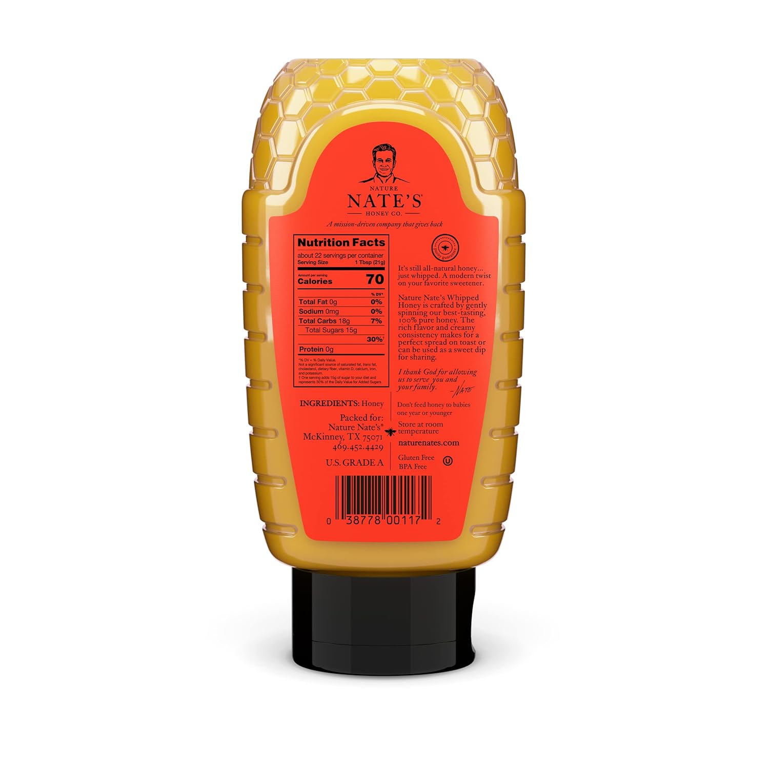 Nature Nate’s Miel batida, miel 100% pura y untable, 16 onzas