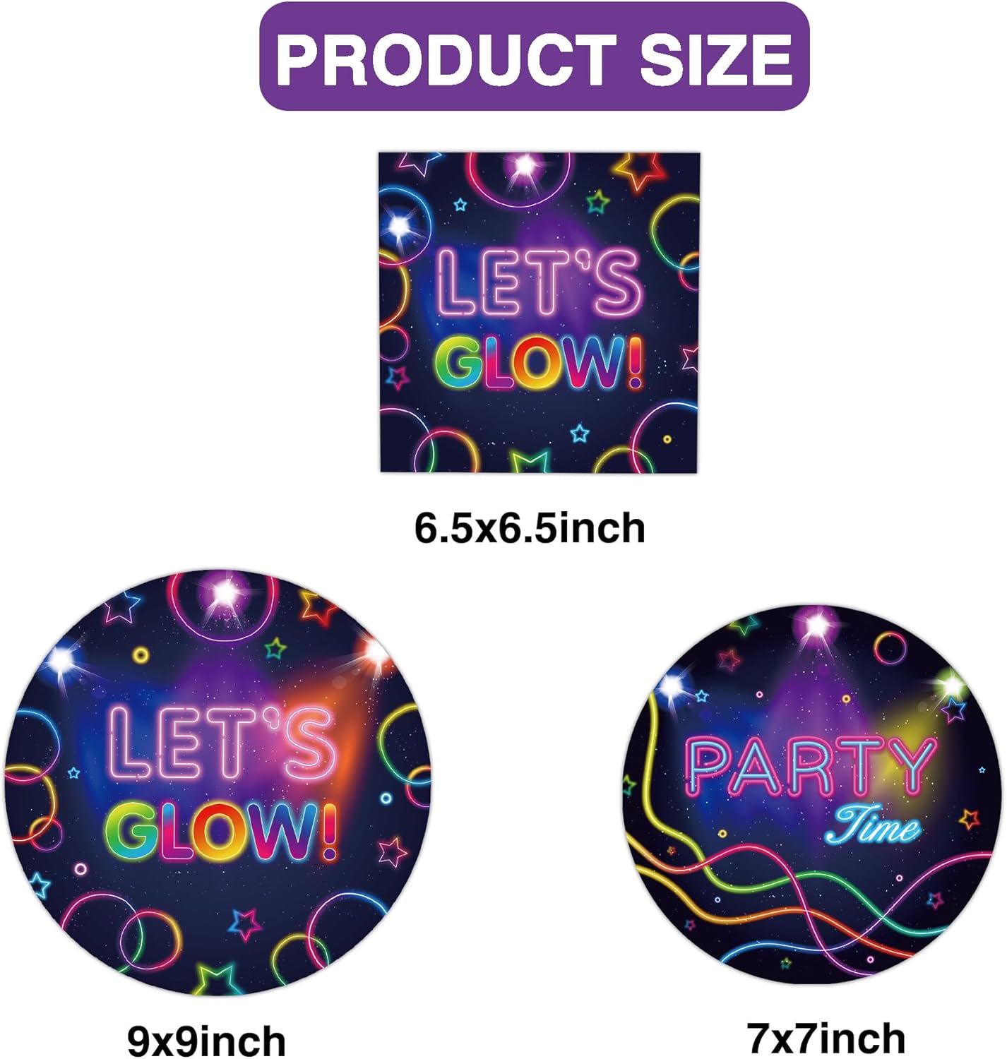 Glow – Juego de vajilla para fiesta de cumpleaños sirve para 24 platos de papel desechables que brillan en la oscuridad de 7 pulgadas, platos de