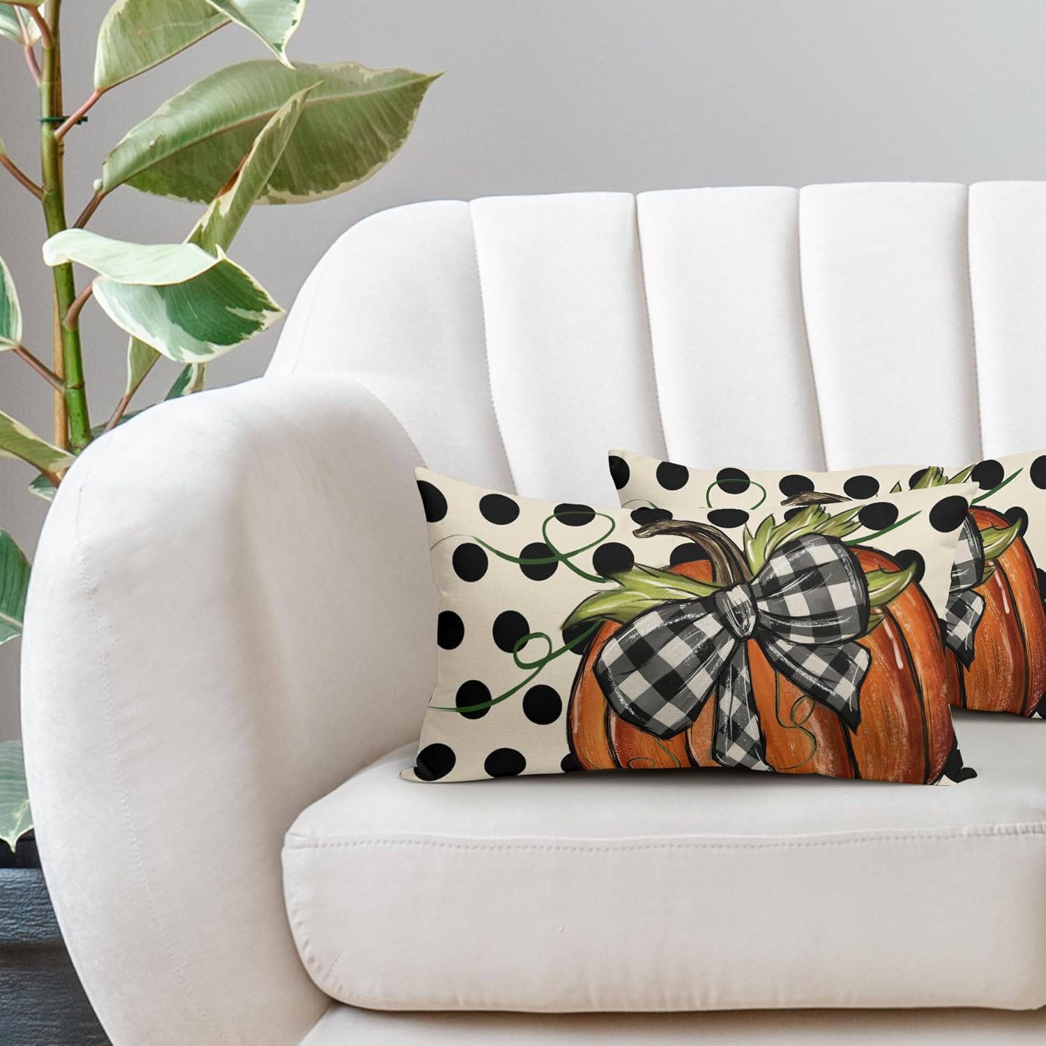 Juego de 2 fundas de almohada lumbares de calabaza con lunares otoñales de 12 x 20 pulgadas, para decoración del hogar, sofá, porche, exteriores