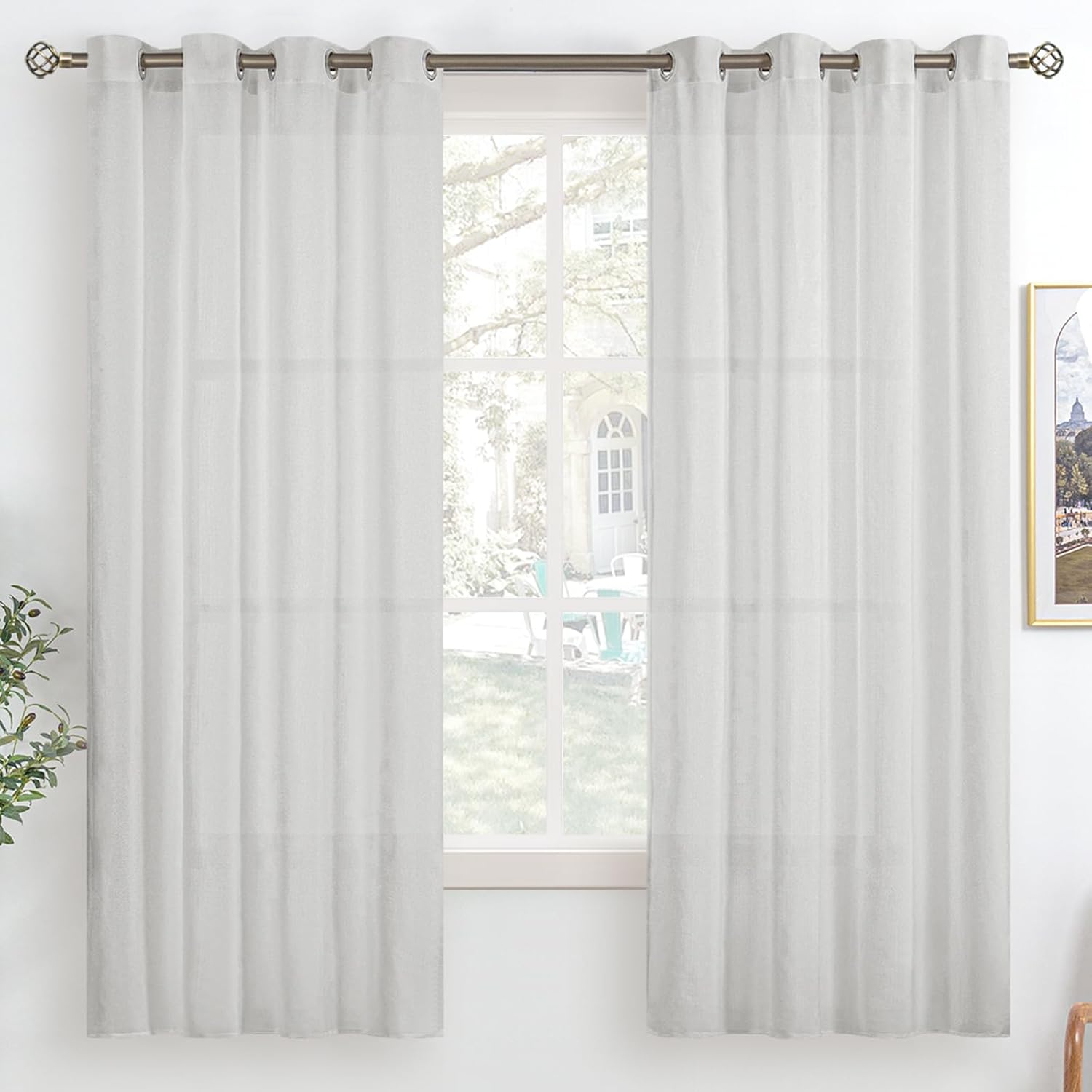 BGment Cortinas semitraslúcidas con aspecto de lino para dormitorio, con ojales, filtrantes de luz, cortinas de privacidad con textura casual para