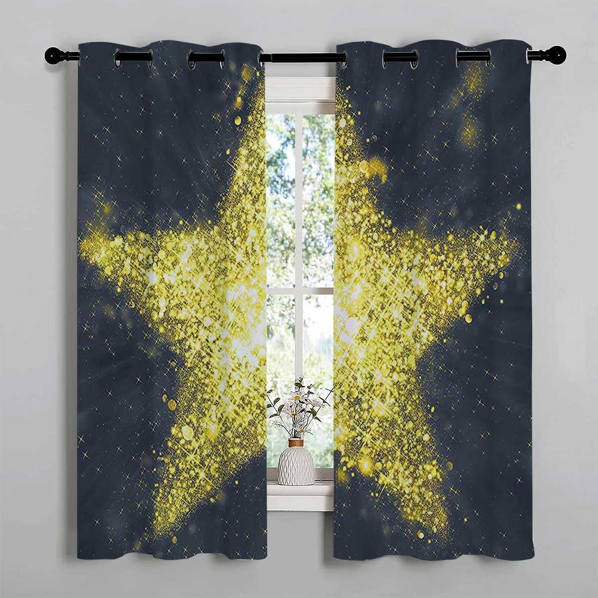 YANFENQI Cortina para Dividir Habitacion Stars Door Curtains Curtain Divider 55Inch Width by 45Inch Length,2 Panels
