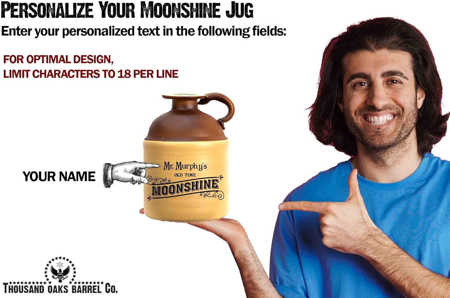 Thousand Oaks Barrel Co. – Jarra de cristal personalizada Moonshine de 25.4 fl oz (0.2 galones), botella de cristal grabada de estilo tradicional
