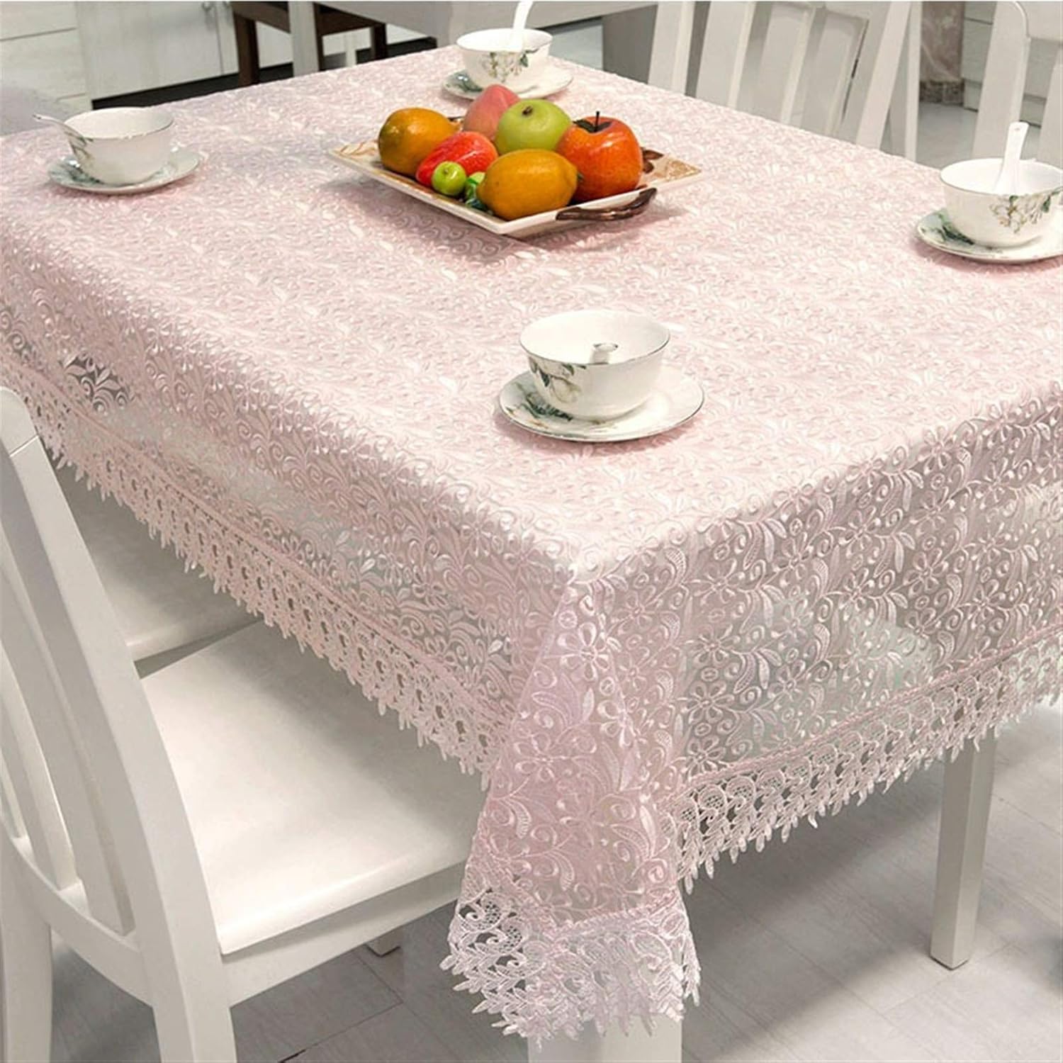 FRINZA Elegante y lujoso mantel bordado de encaje blanco mantel hueco elegante para mesa de café, manteles de mesa de boda, rectangular, multicolor,