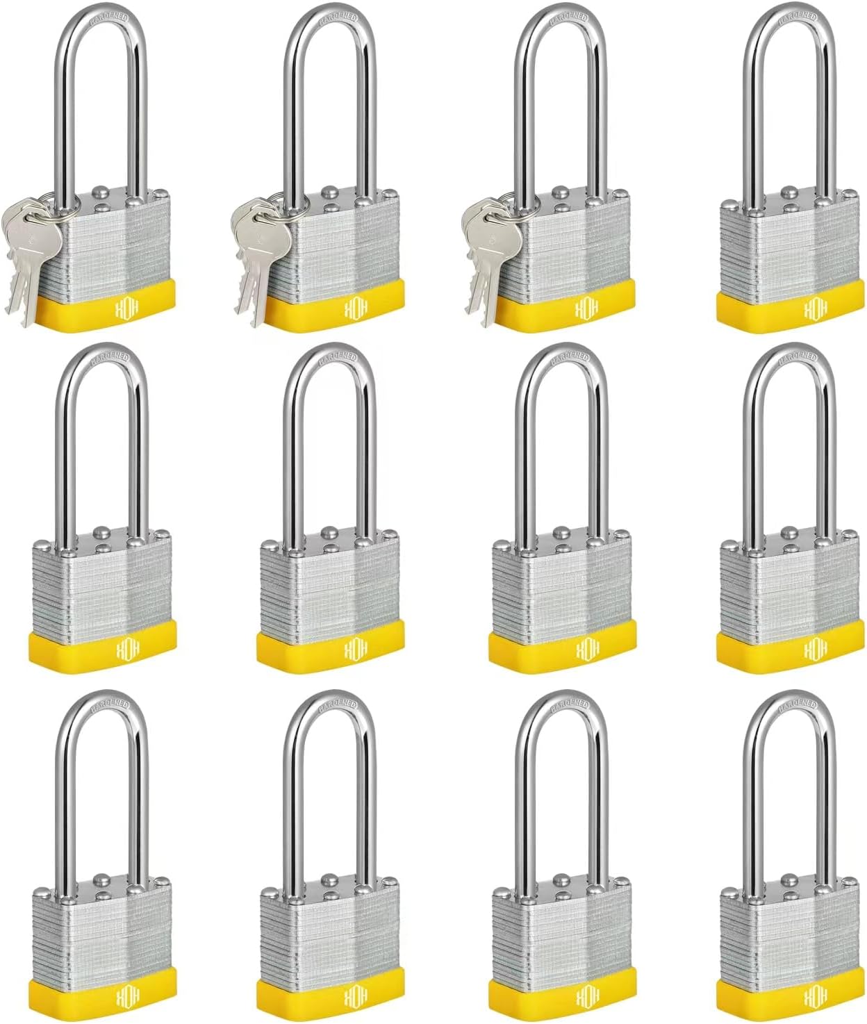 HOX Candados con llave similar con grillete endurecido de 2 pulgadas de largo, cuerpo ancho de 1-916 pulgadas, paquete de 12 candados de grillete
