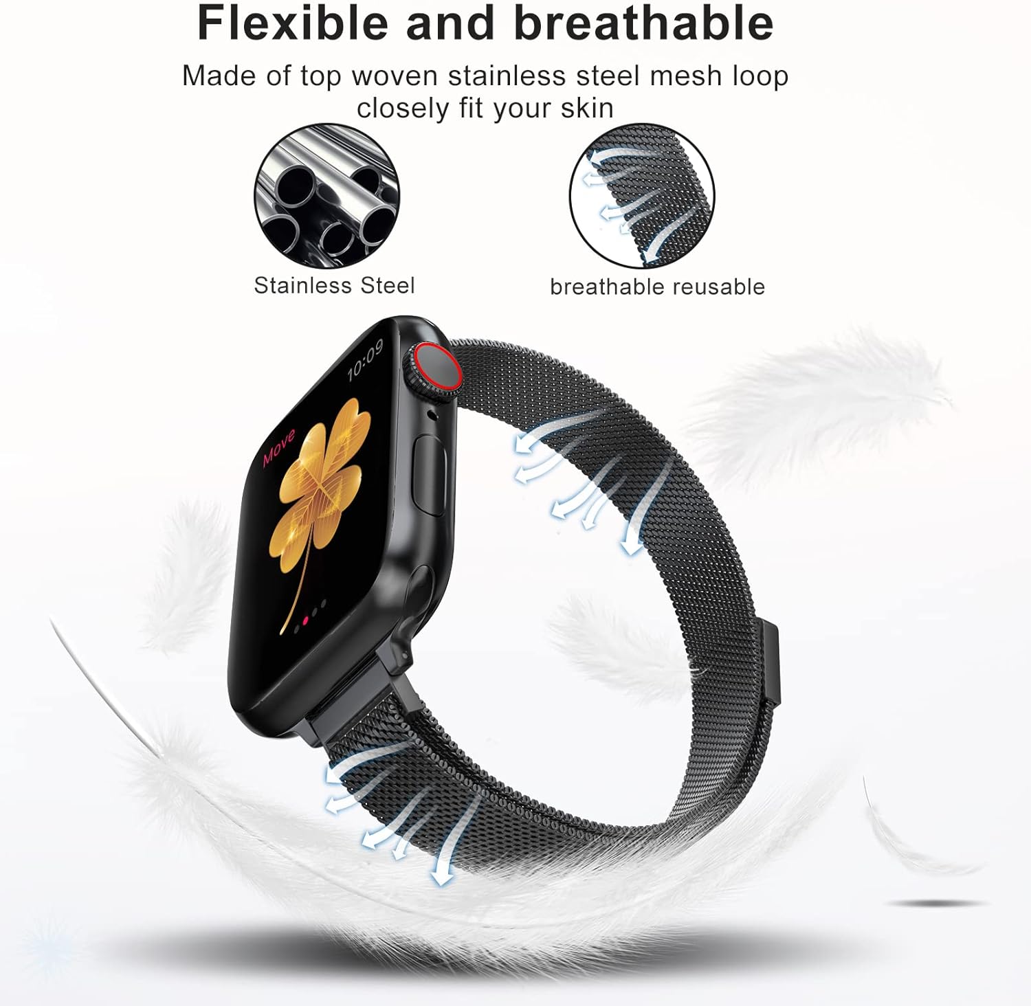 Correa de repuesto para Apple Watch Band de 1.49, 1.57, 1.65 y 1.73 pulgadas, acero inoxidable, cierre magnético, para mujer, para iWatch Series SE