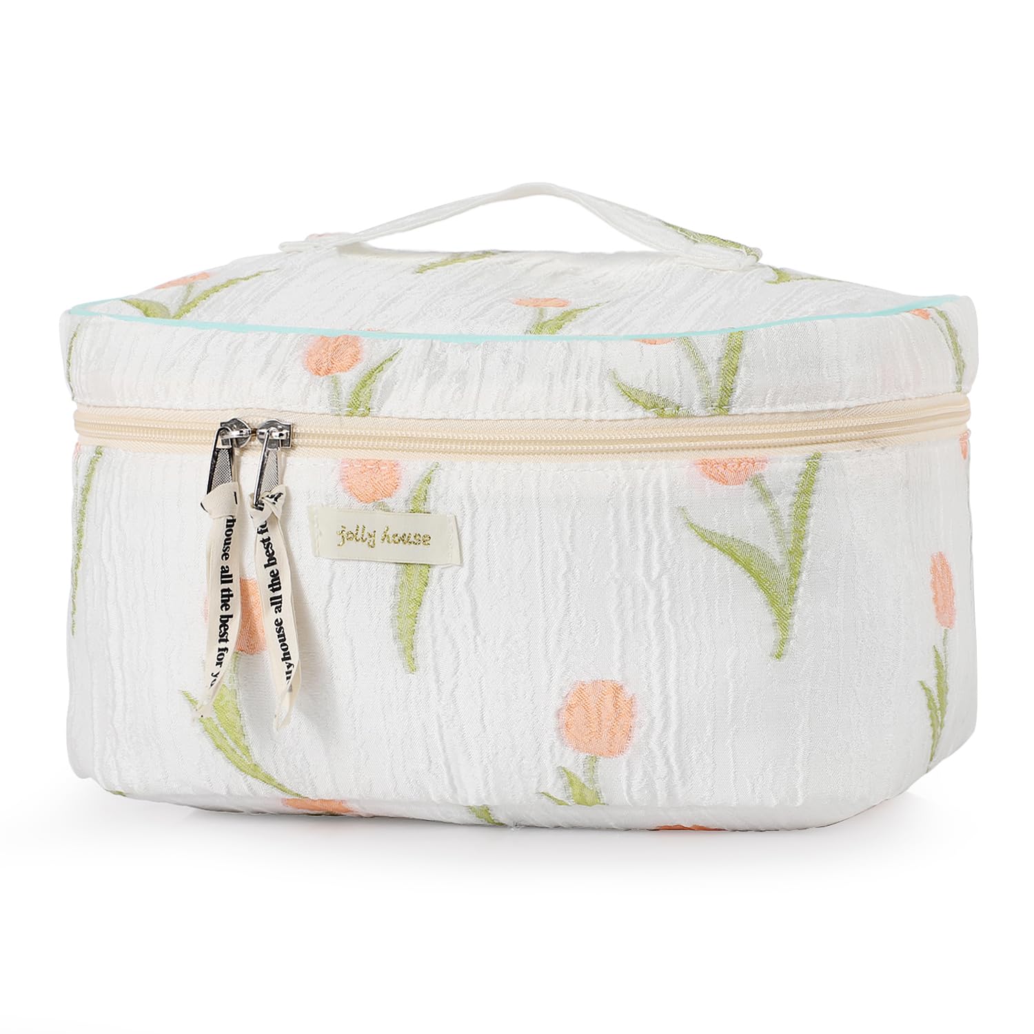 Sightor Bolsa de maquillaje de algodón, bolsa acolchada para cosméticos con asa, bolsa de aseo de viaje de gran capacidad para mujer, bonita bolsa