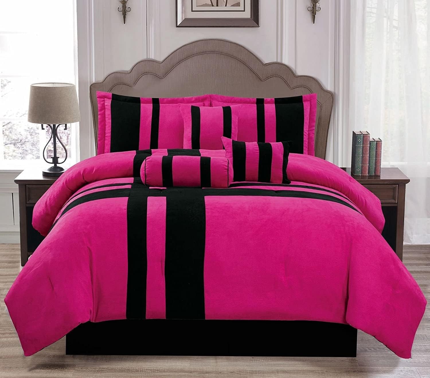 Empire Homey – Juego de edredón de gamuza sintética de lujo, diseño a rayas, ropa de cama para todas las estaciones, juego de 7 piezas (tamaño