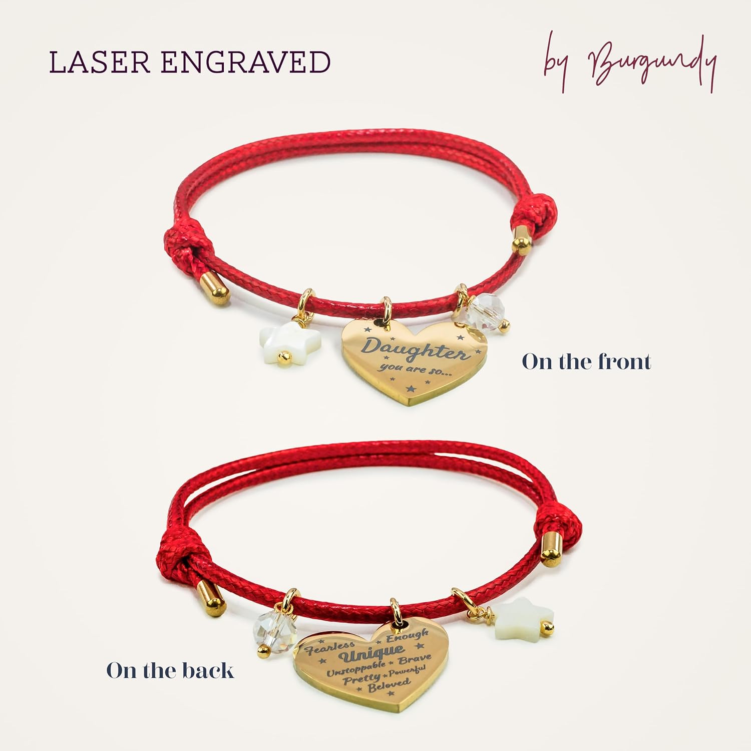 Daughter Bracelet Inspirational Bracelets for Women Motivational Bracelet Red String Bracelet Heart Pendant with Inspiring Words  Self Love Bracelet