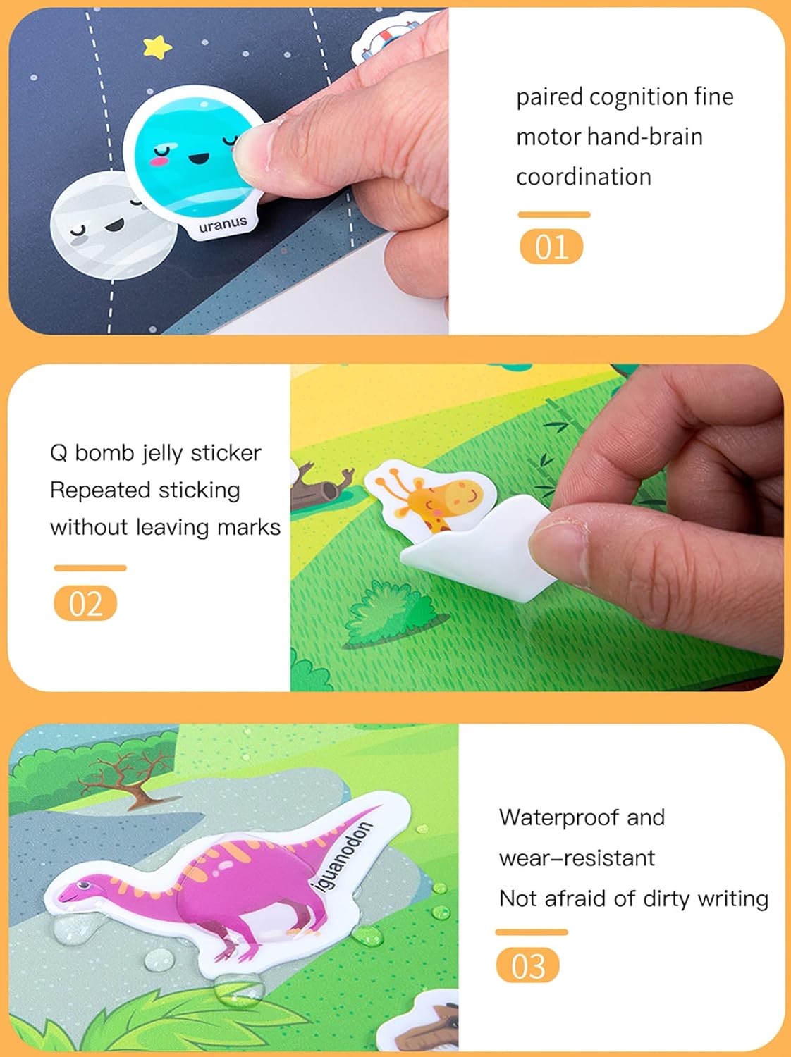 Portable Jelly Sticker Quiet Book for Kids, Reusable Sticker Book for Toddlers, Preschool Learning Activities, Animal Travel Toys (Animals)