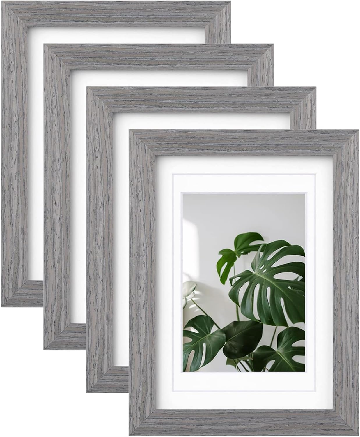 Egofine Portarretratos de 5 x 7 de madera maciza con plexiglás, para exhibir fotos de 3.5 x 54 x 6 con paspartú o 5 x 7 sin paspartú, juego de 4