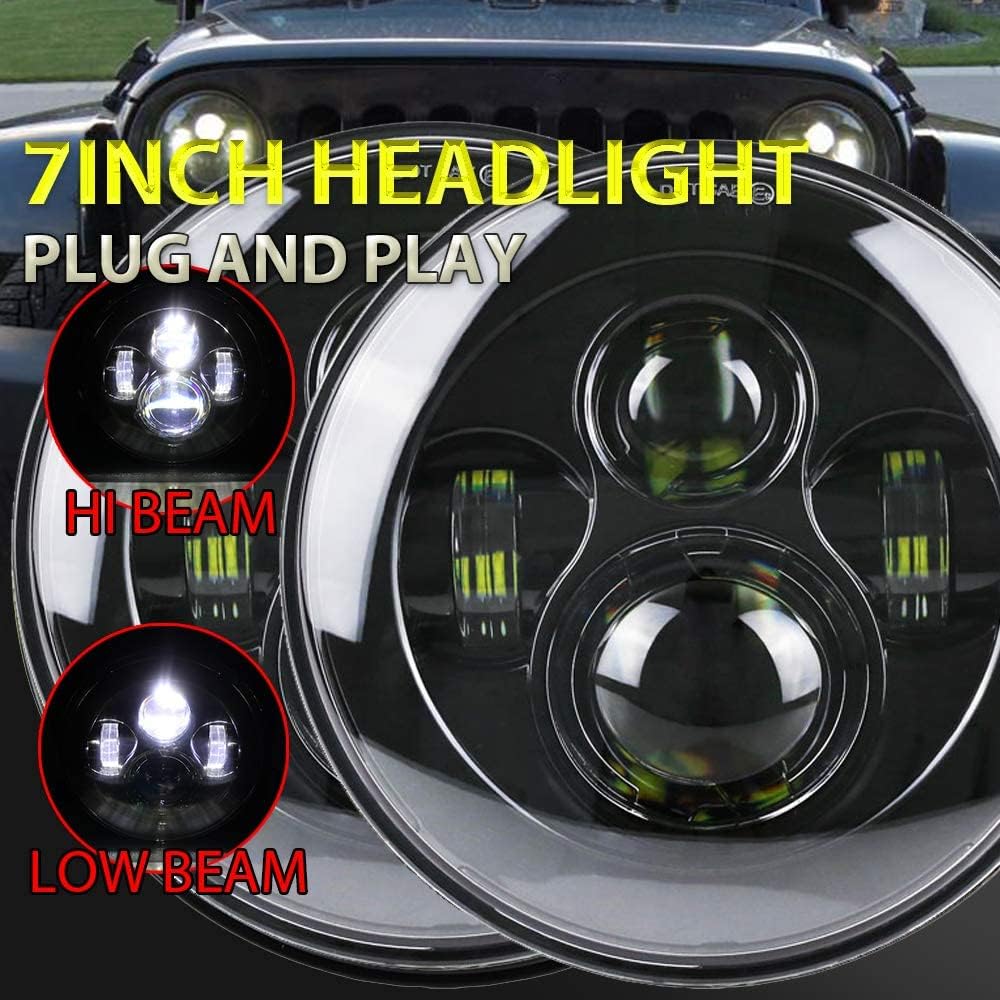 Atubeix Faro LED de 7 pulgadas, para Jeep Wrangler 2007-2017 JK TJ LJ CJ H1 H2 luz altabaja reemplazar DRL accesorios para faros delanteros (negro)