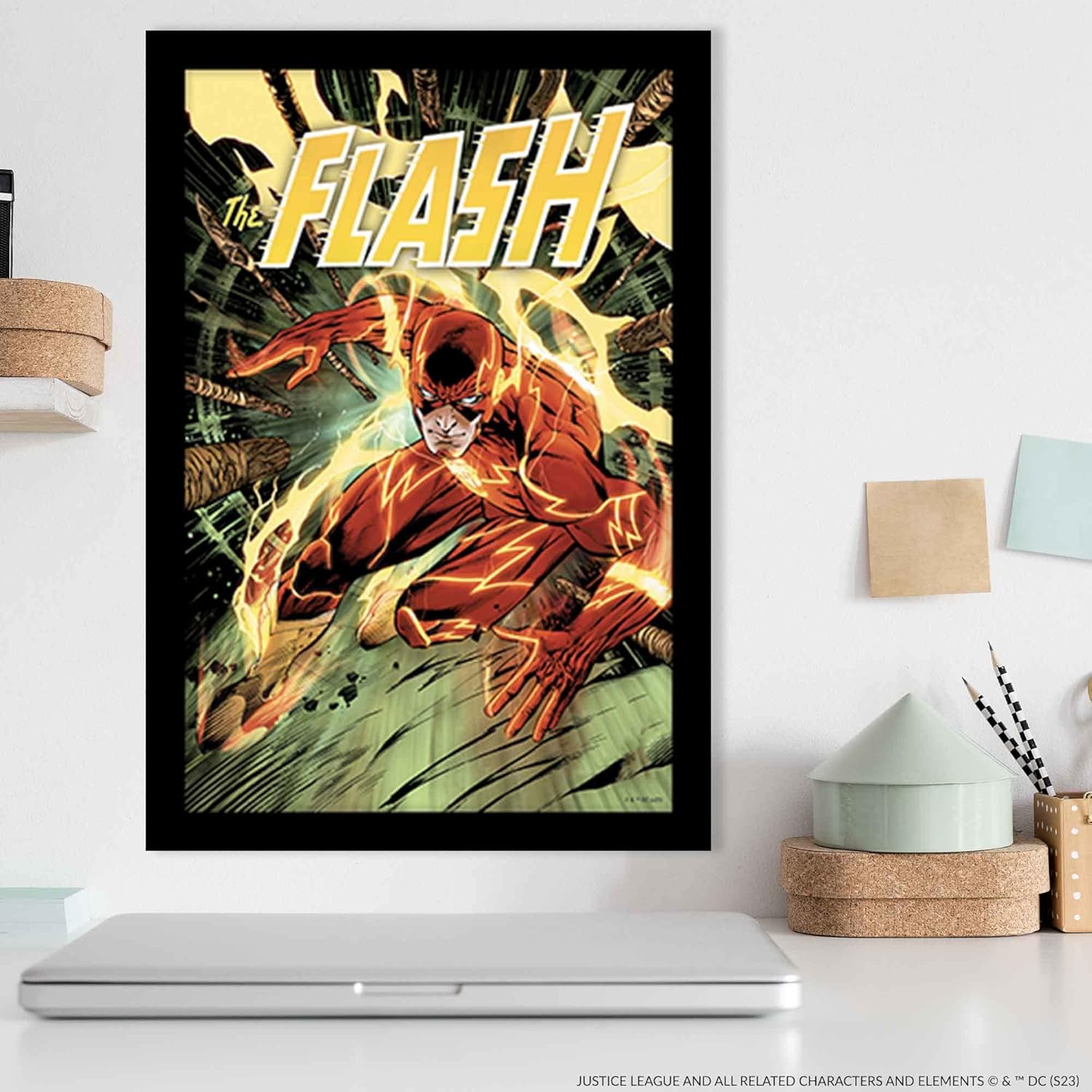 DC Comics The Flash Fiery Scene – Decoración de pared de madera enmarcada  Arte de pared Flash para hombre cueva o sala de cine