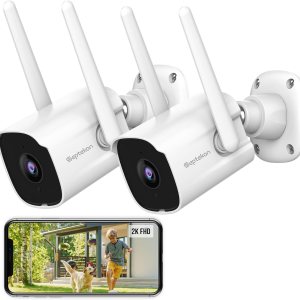 Septekon Cámara de seguridad 2K para exteriores, paquete de 2, cámaras de seguridad WiFi 2.4G con sirena inteligente, visión nocturna, detección de Septekon Cámara de seguridad 2K para exteriores, paquete de 2, cámaras de seguridad WiFi 2.4G con sirena inteligente, visión nocturna, detección de