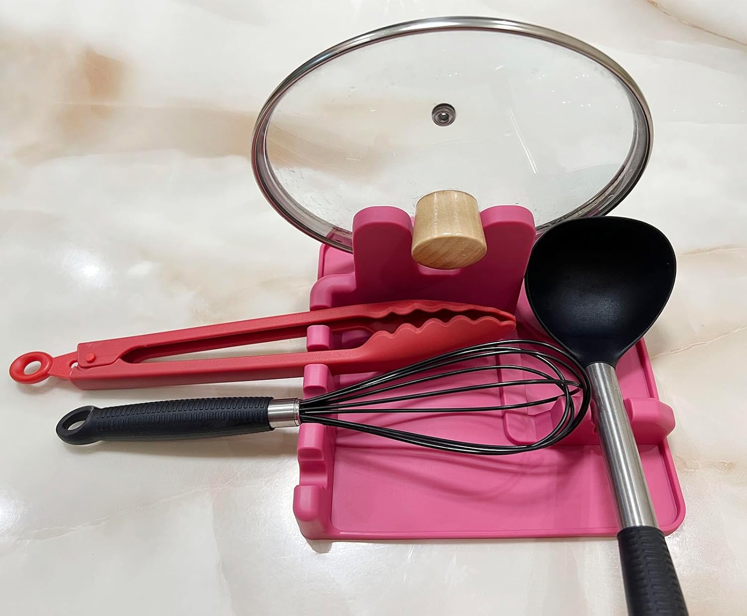 halteoly Soporte para cuchara y tapa, soporte de cuchara de silicona con soporte para tapa, soporte para cuchara de cocina para encimera de cocina,