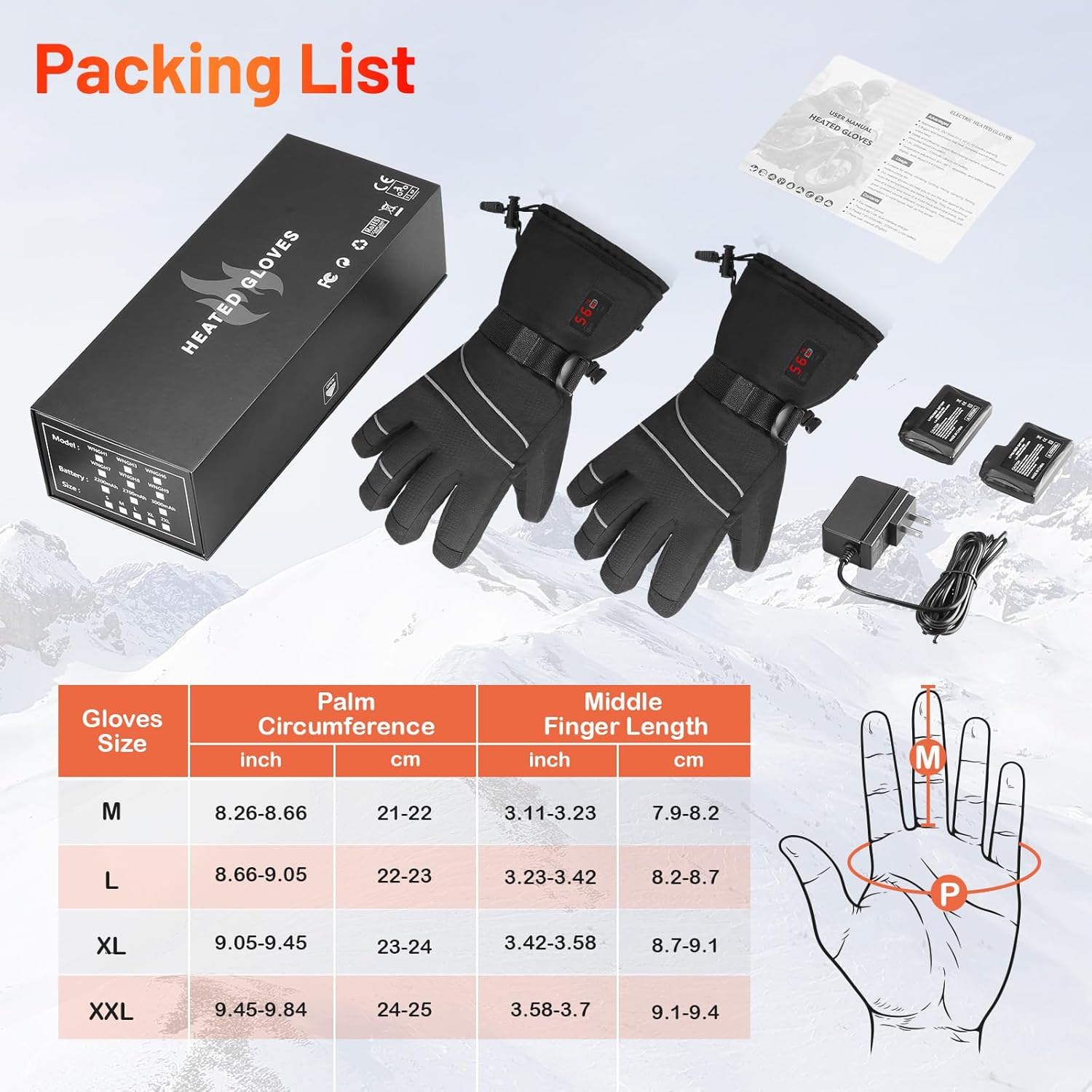 Guantes térmicos para hombres y mujeres, guantes de calefacción eléctricos recargables para invierno al aire libre, con pantalla de temperatura y