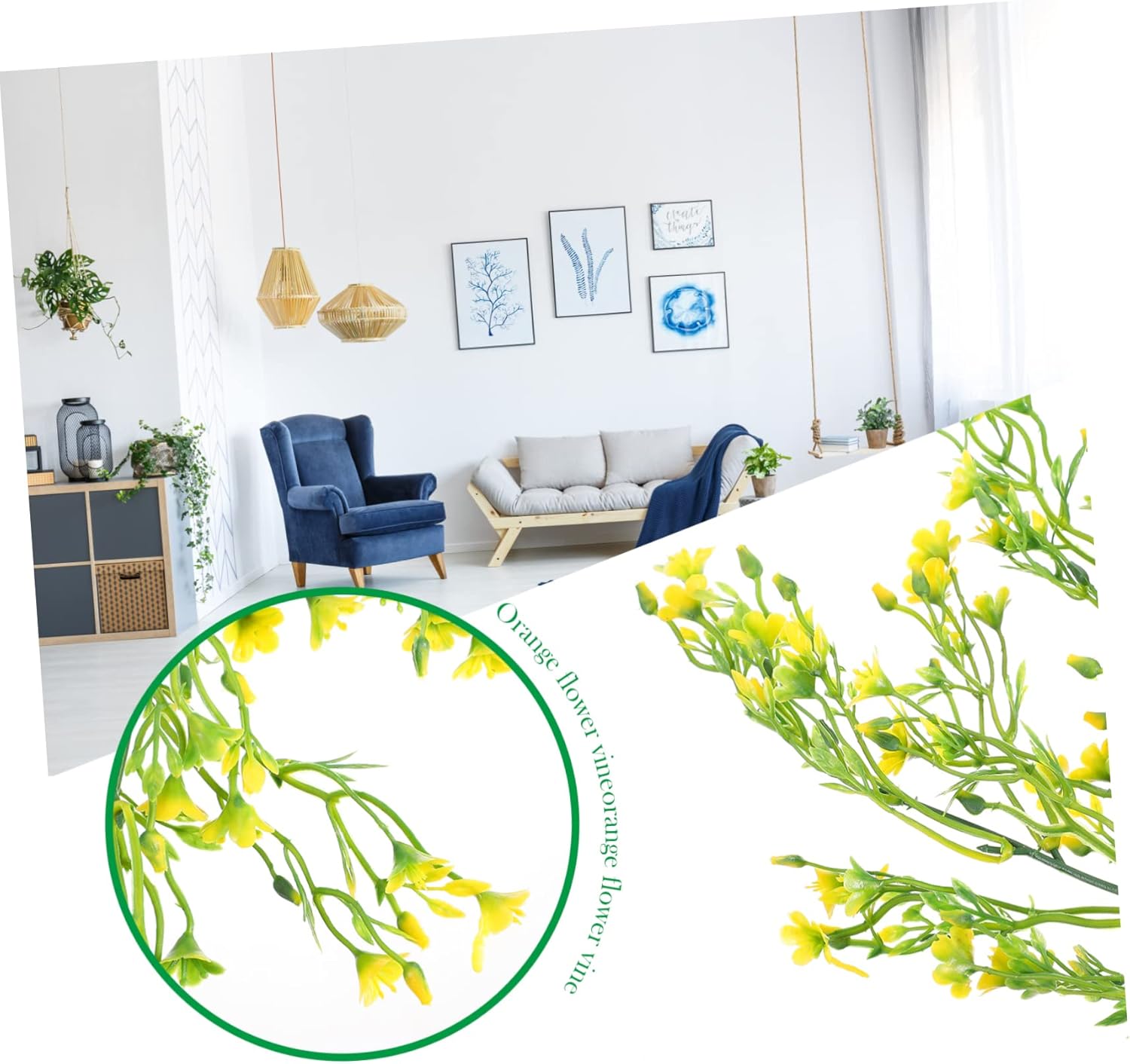 RUNROTOO 2 piezas de plantas artificiales para colgar en la pared, flores artificiales, tallos de vid de simulación, vegetación artificial, planta