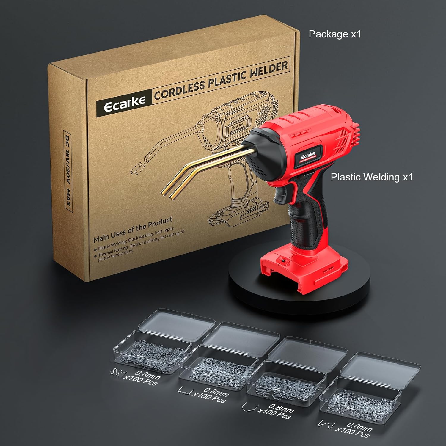Pistola de soldadura de plástico inalámbrica para batería Milwaukee de 18 V, herramientas automotrices portátiles Ecarke de 120 W para máquina