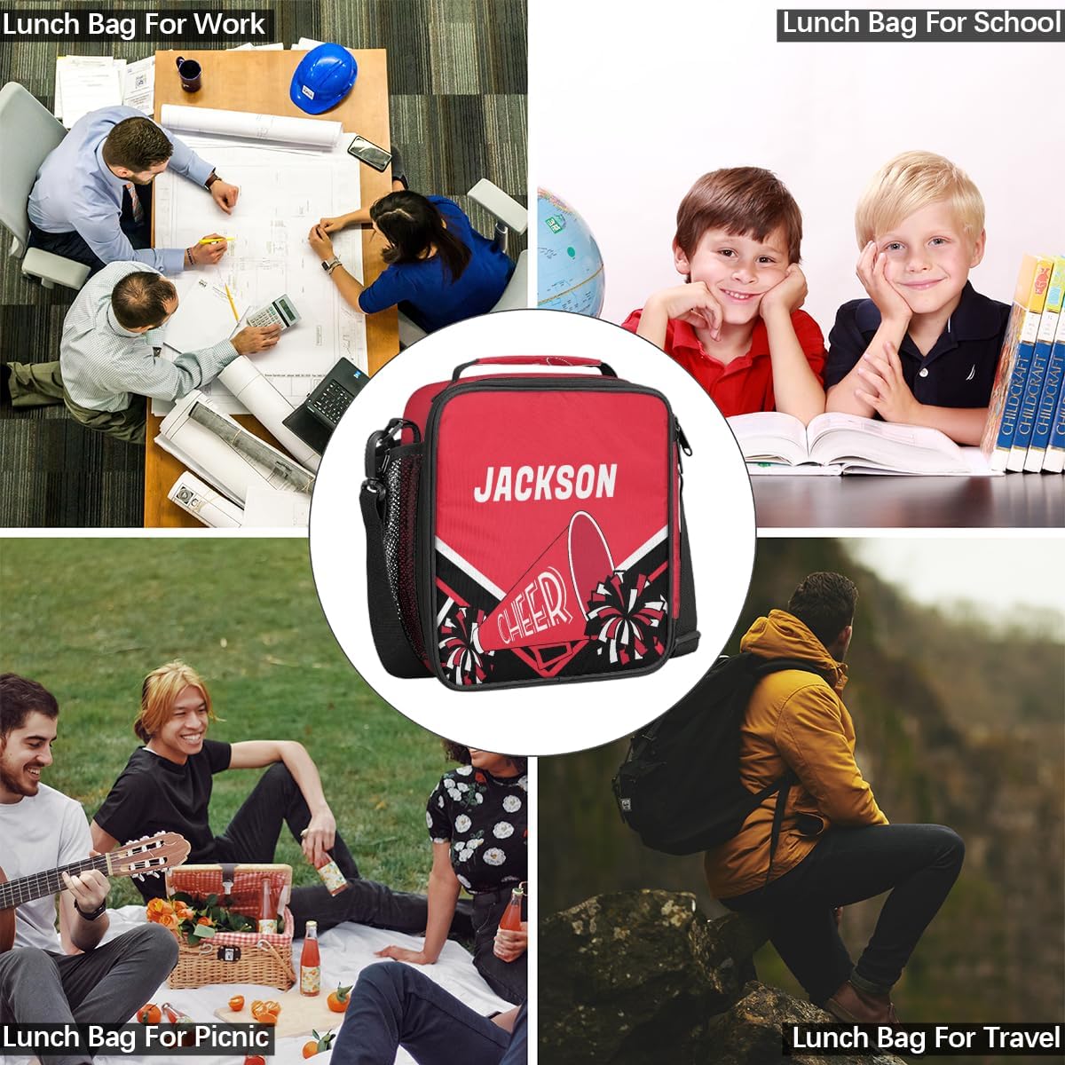 Lonchera reutilizable con nombre personalizado para niños, niñas y adolescentes, coloridas, animadoras, personalizada, aislada, hielera térmica,