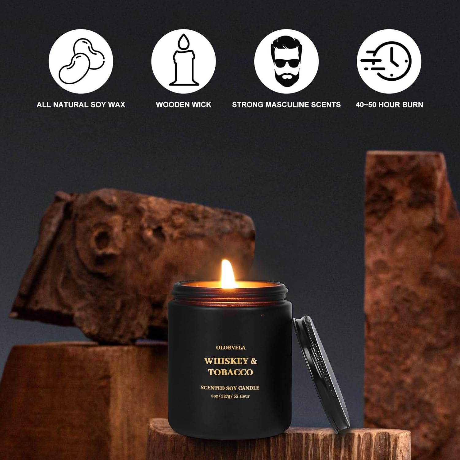 olorvela Velas perfumadas para hombres, velas para el hogar, velas perfumadas, regalos para mujeres y hombres, 8 onzas, 50 horas de tiempo de