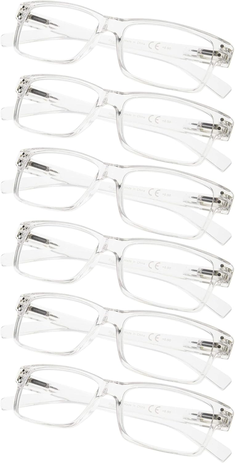 Gr8Sight Paquete de 6 lentes de lectura con bisagras de resorte para hombre y mujer, profesionales transparentes