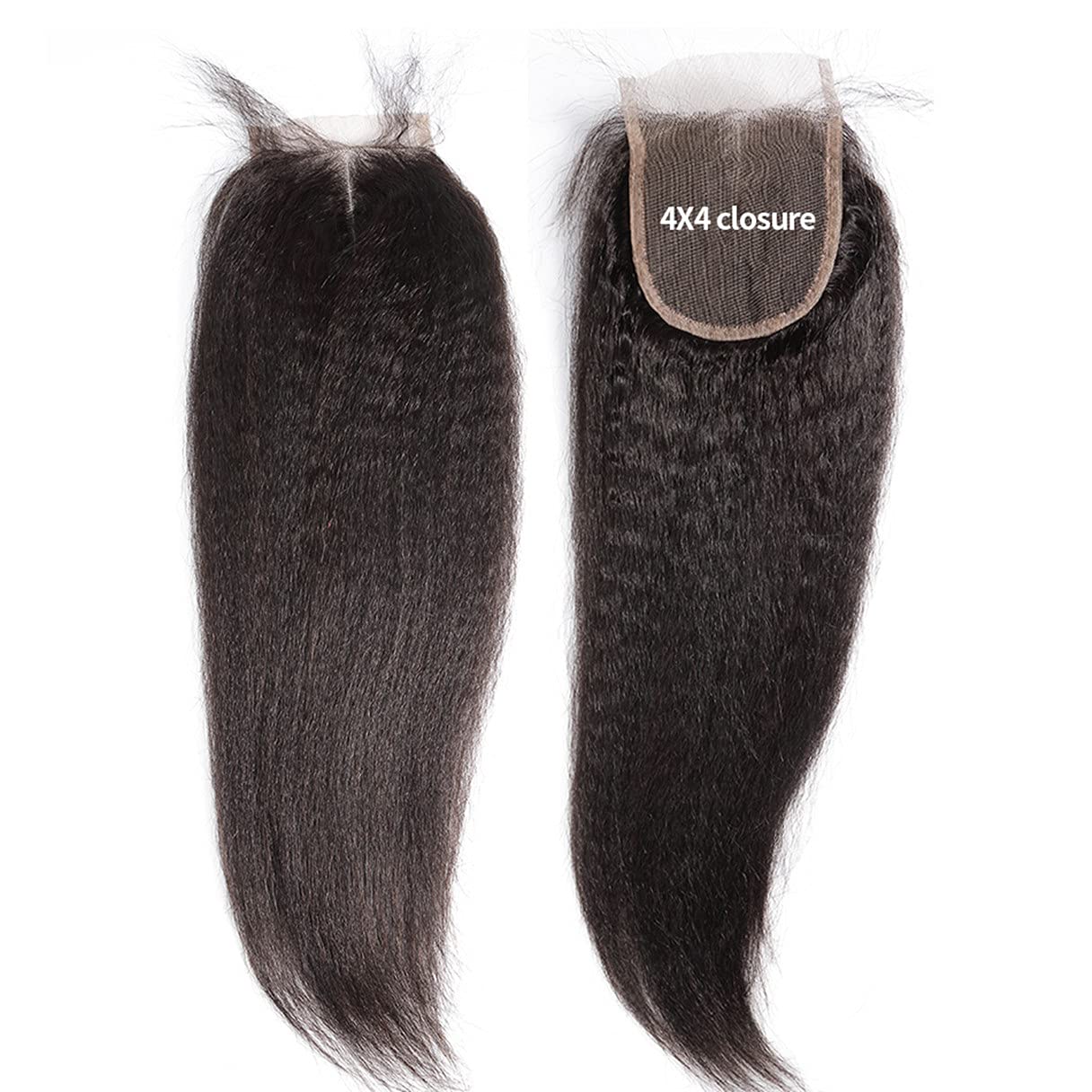 Cierre de encaje brasileño rizado 4×4, 100% cabello virgen humano sin procesar, prearrancado, grueso, italiano, Yaki, cierre de línea capilar